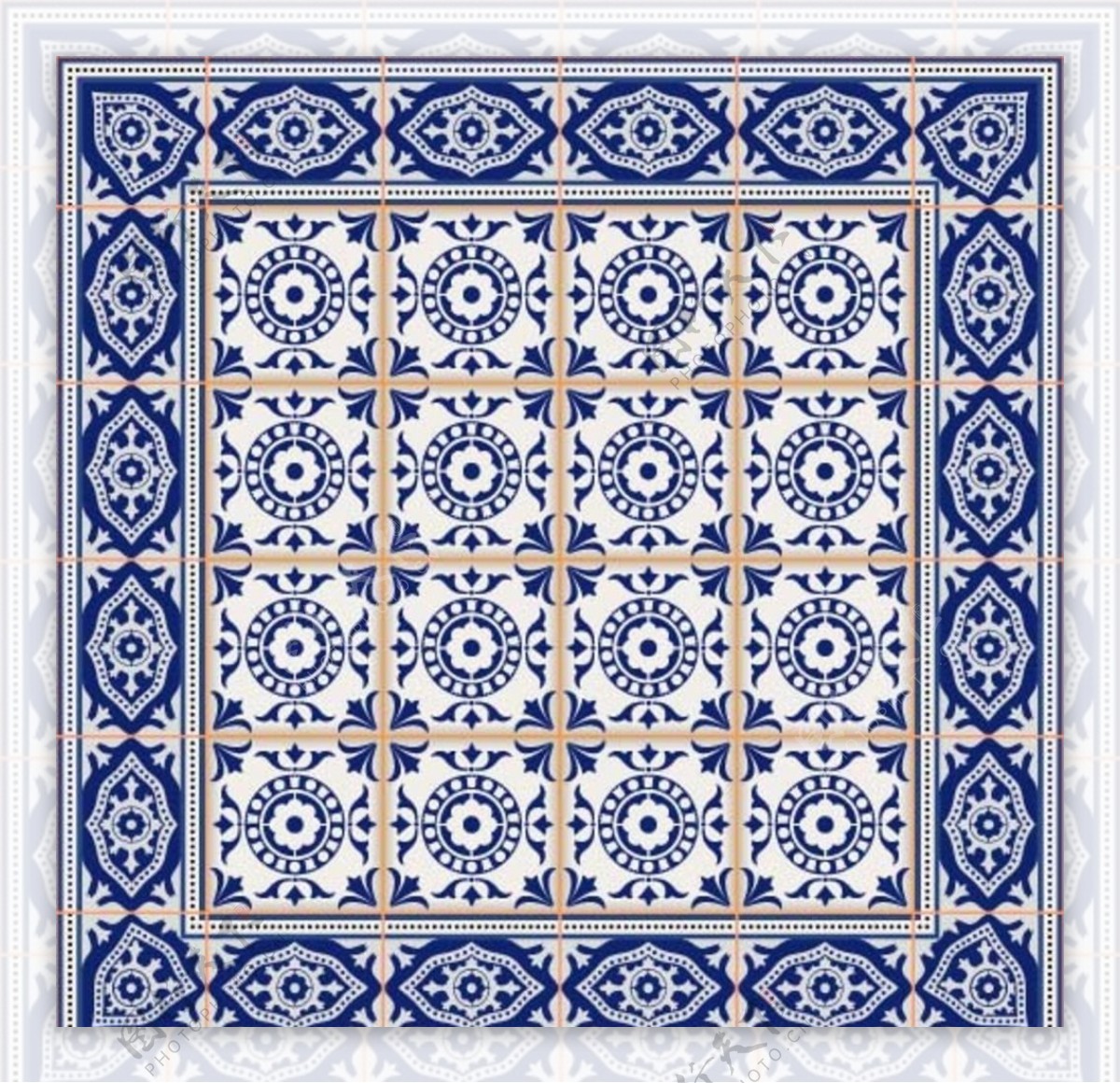 蓝色瓷砖装饰图案