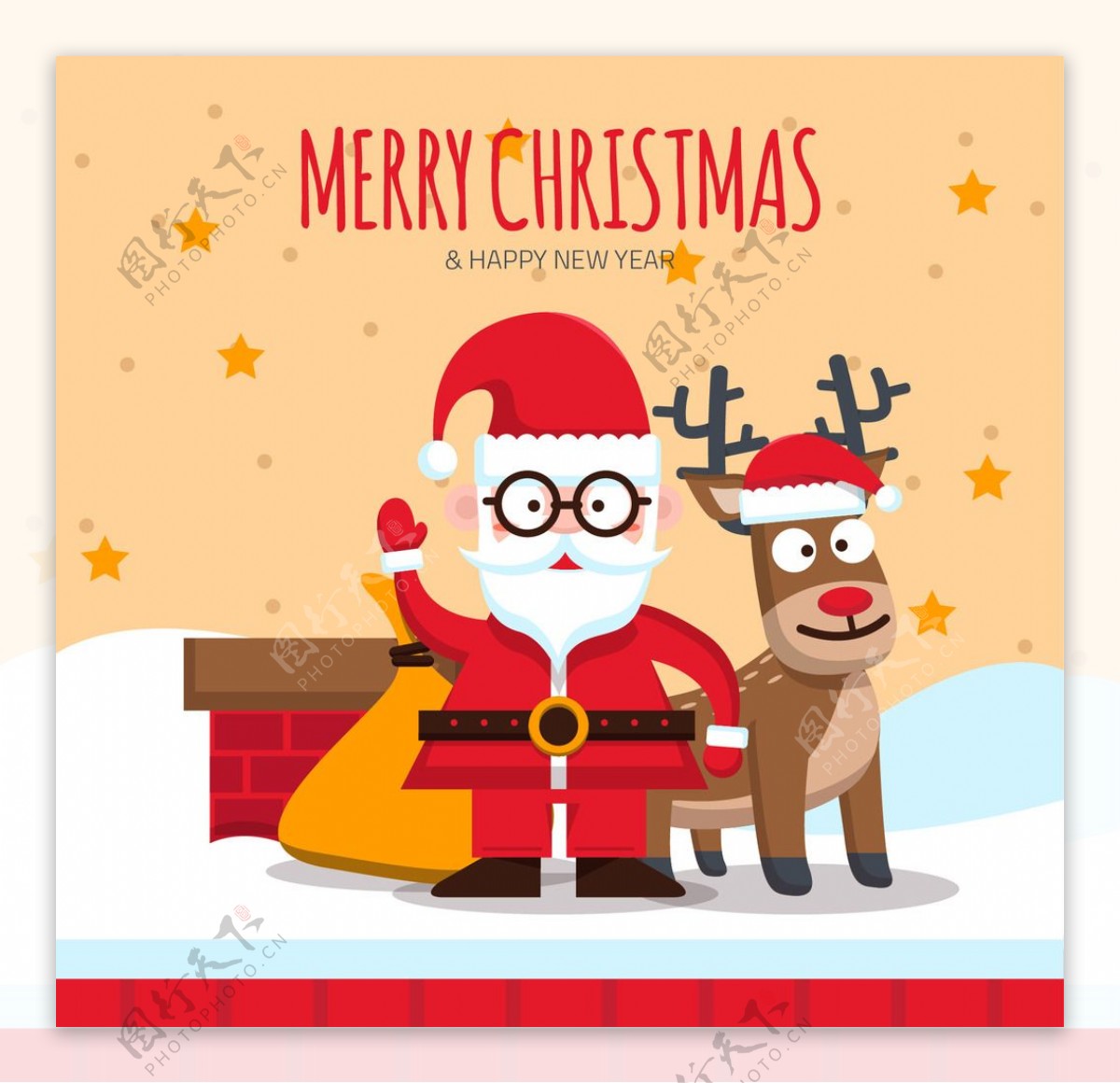 圣诞老人和驯鹿插图