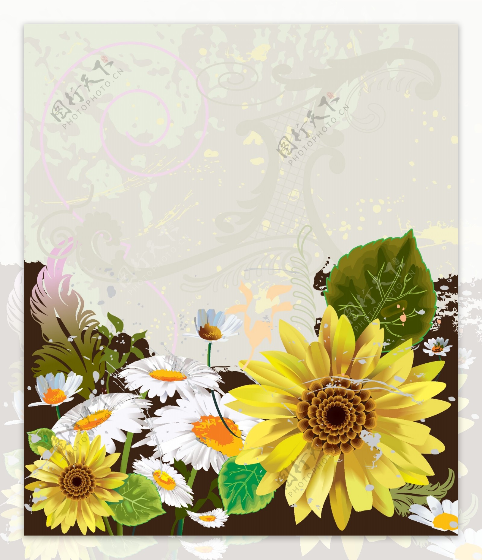 手绘花朵植物卡通矢量素材