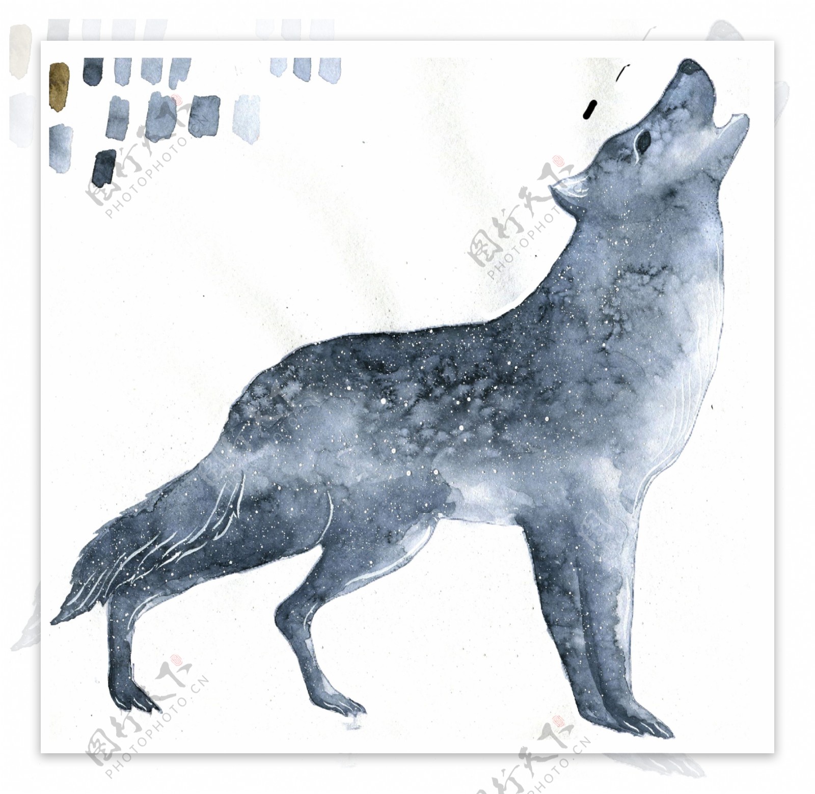 灰色手绘透明水彩动物装饰素材