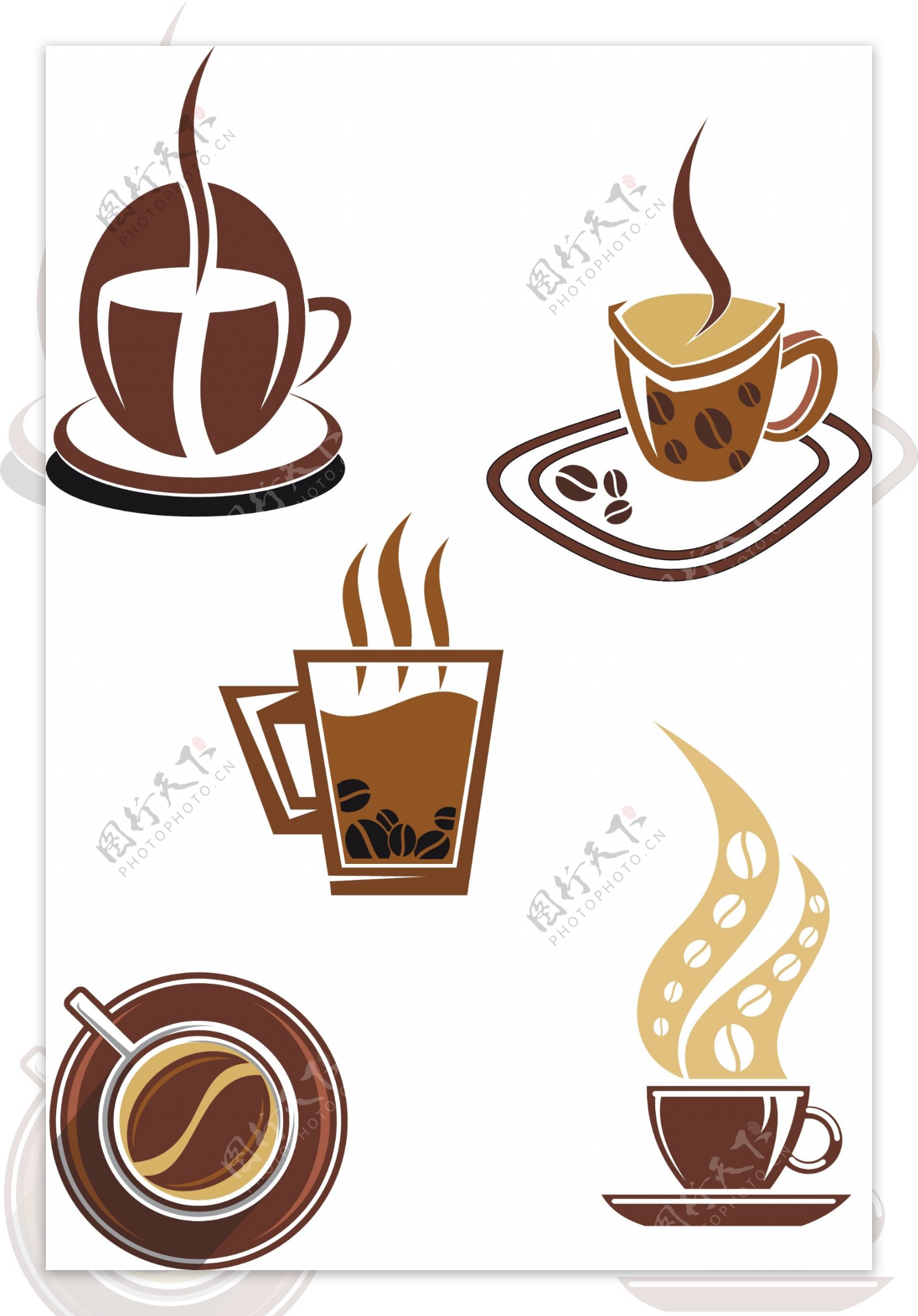 咖啡集合图标设计矢量