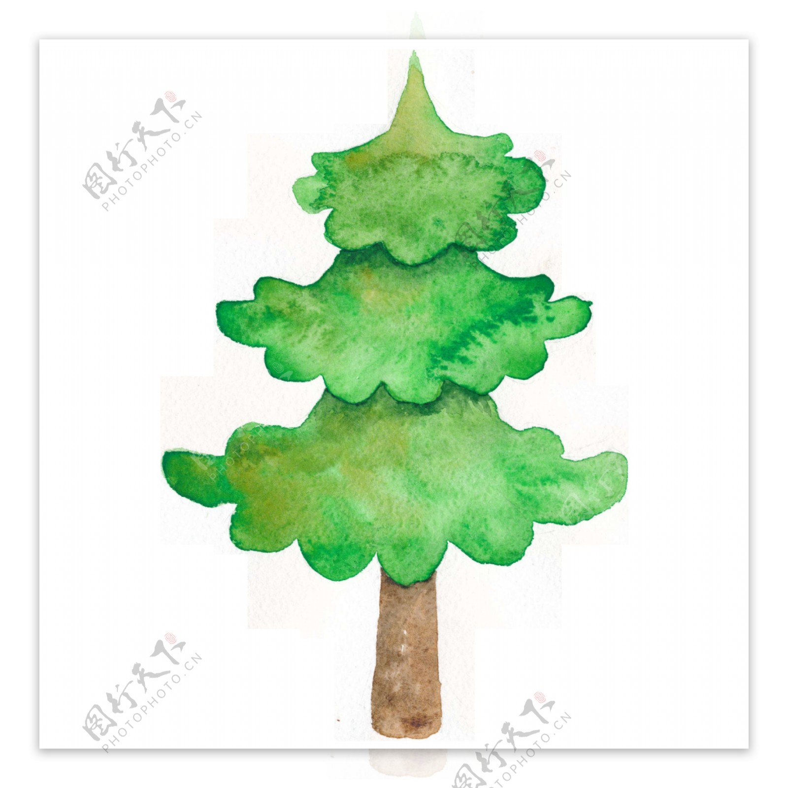 绿色手绘圣诞节小树透明素材