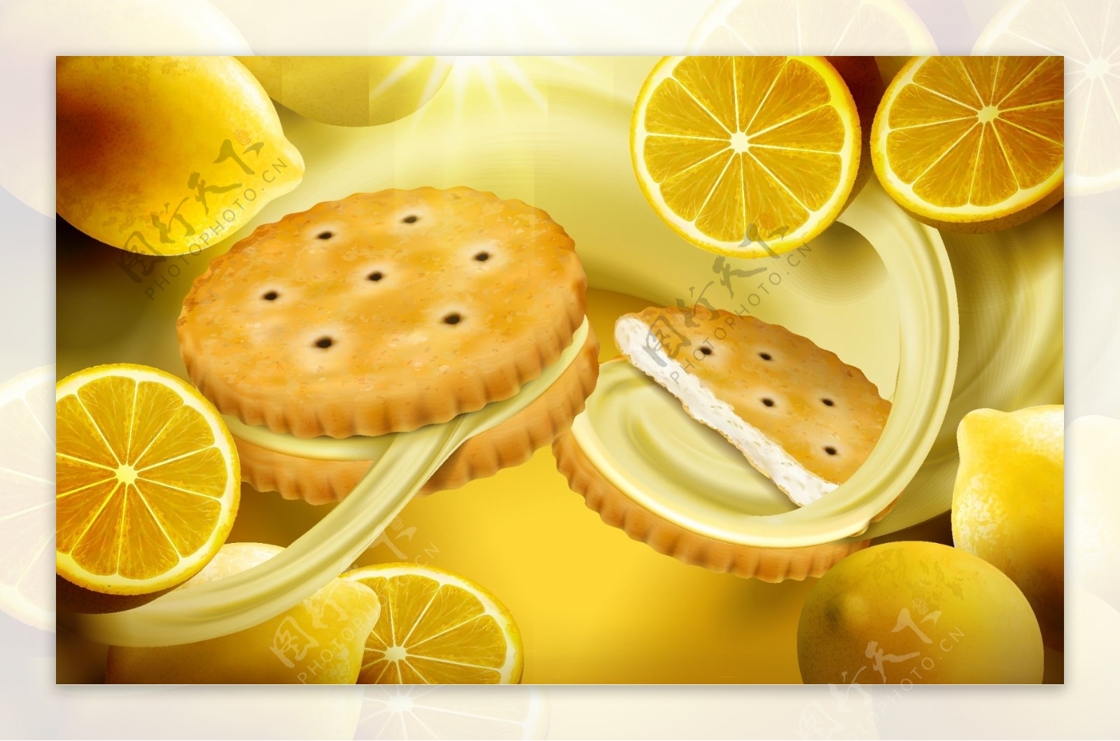 香浓美味的柠檬夹心饼干插画