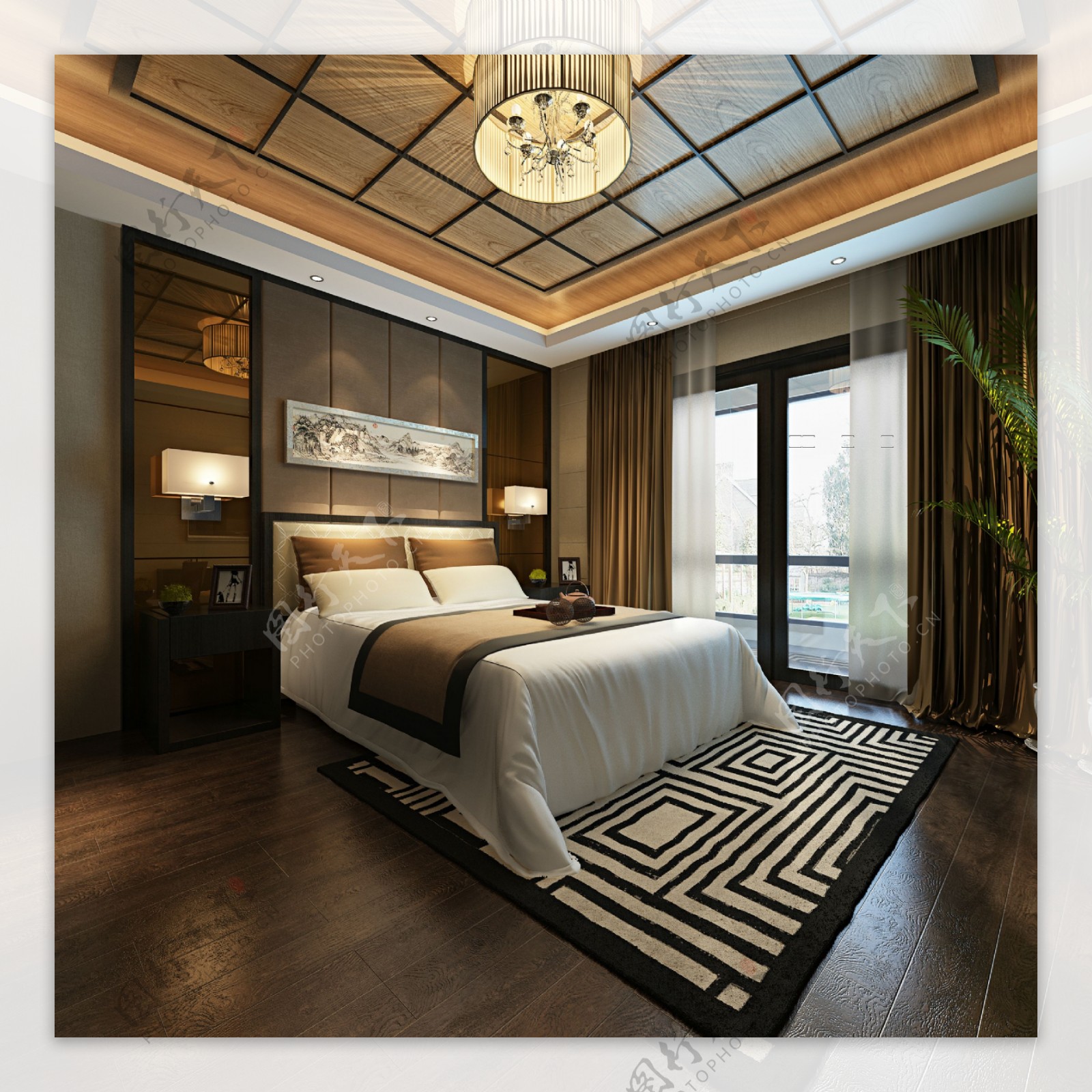 中式古雅清亮卧室室内装修效果图