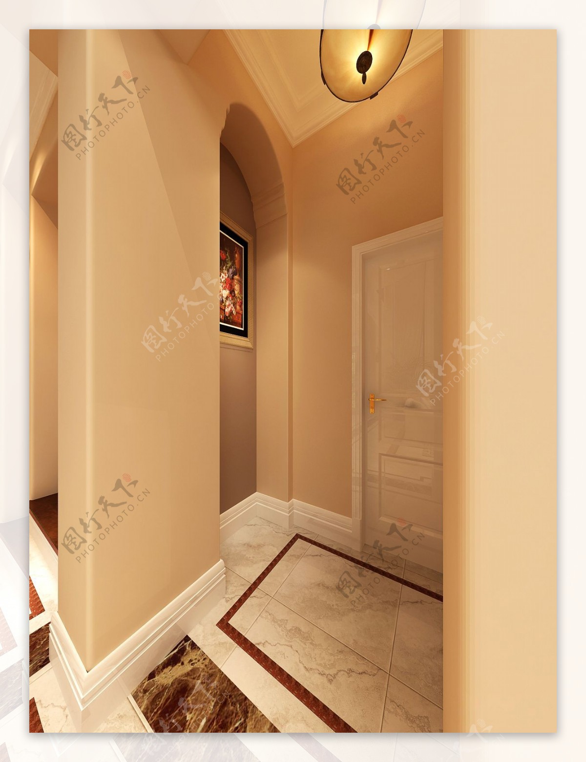 美式清新客厅杏色背景墙室内装修效果图