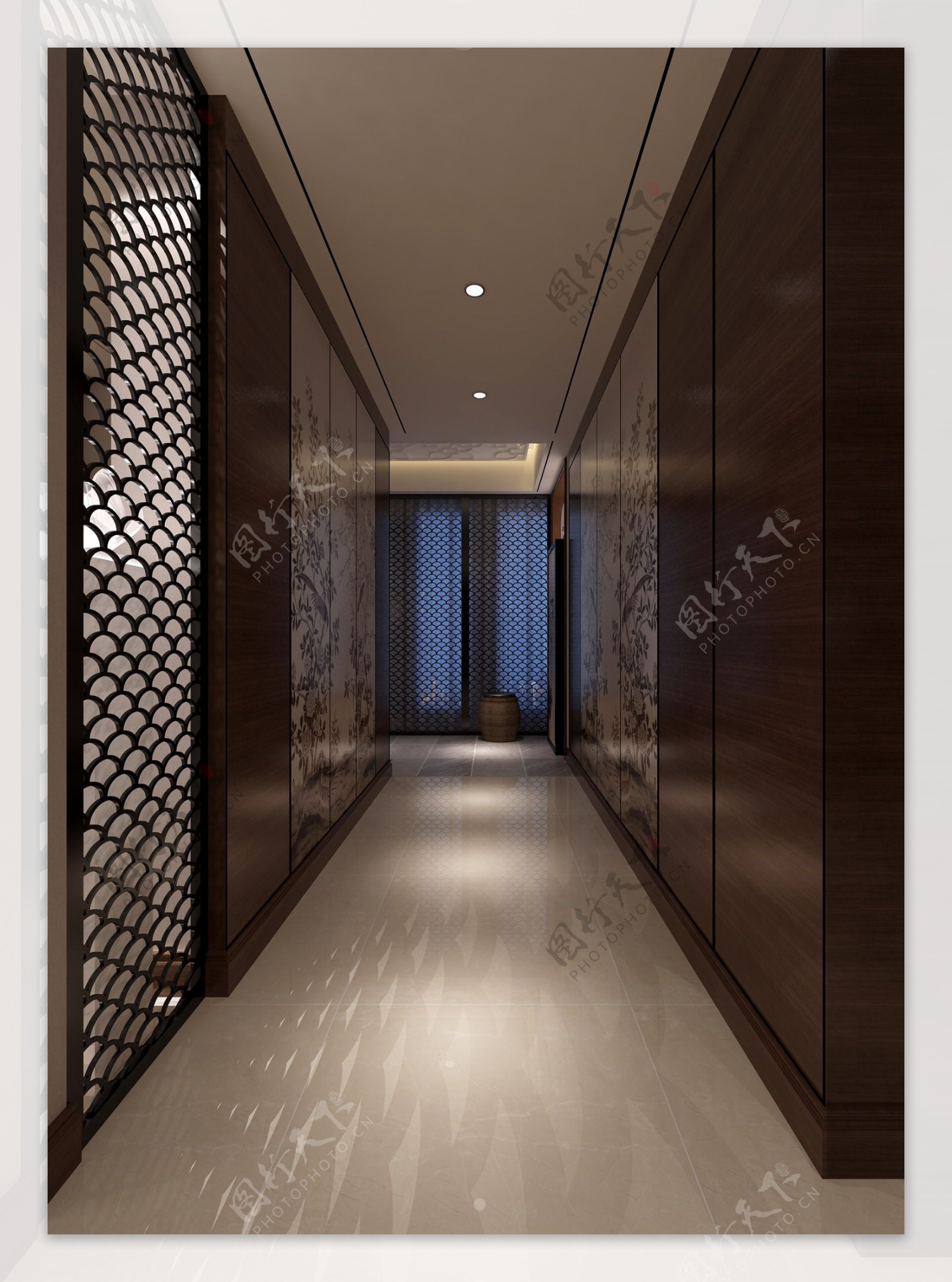 中式时尚室内走廊效果图