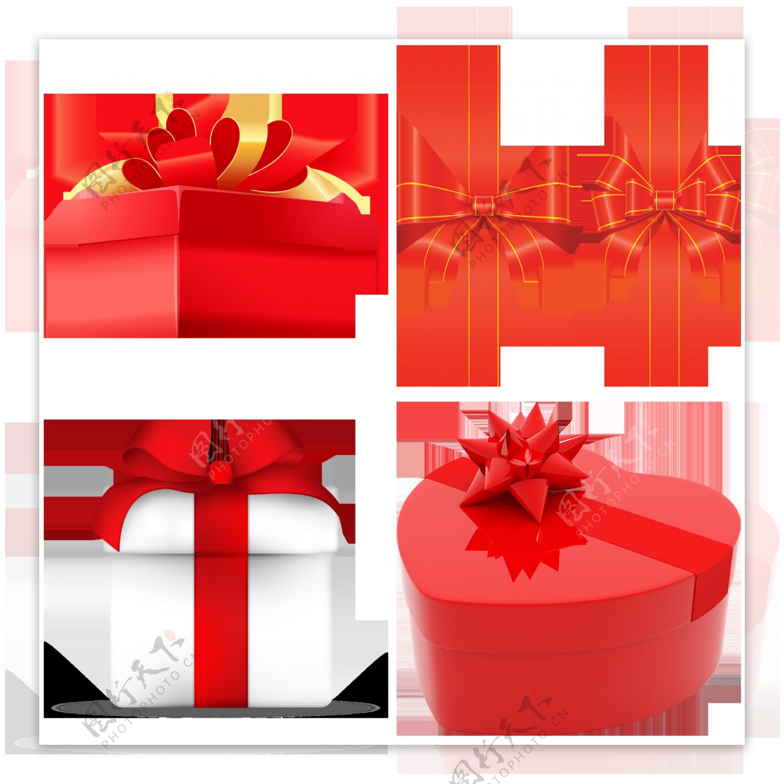 红色白色礼品盒免抠png透明图层素材