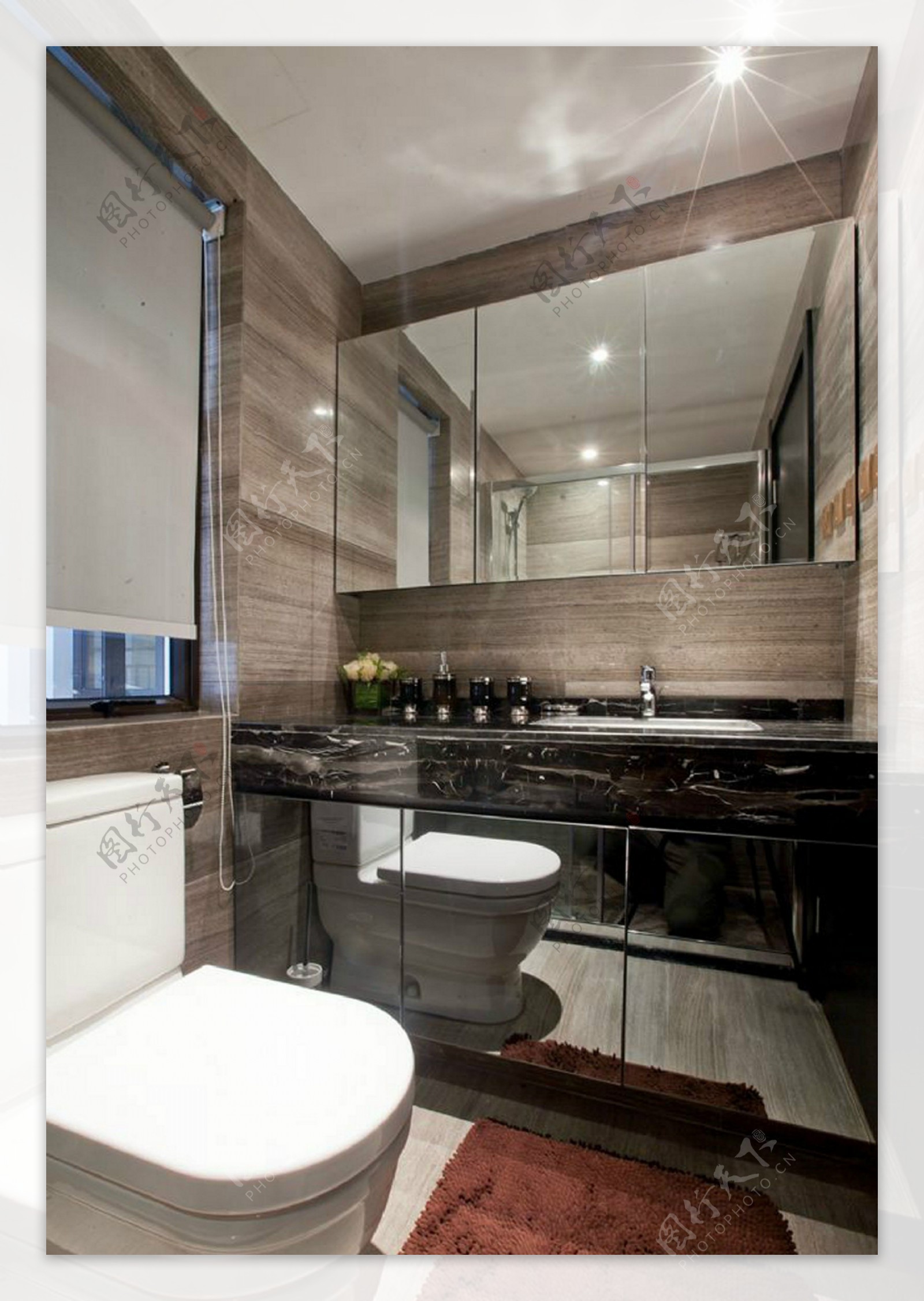 现代简约浴室深色瓷砖效果图
