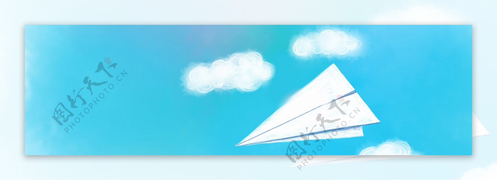 手绘白色纸飞机云朵banner背景素材