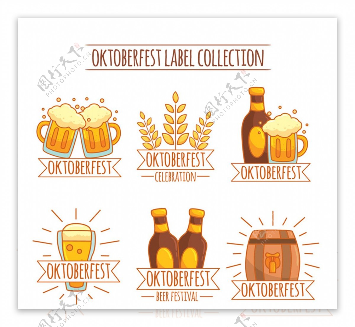 6款彩绘啤酒节标签矢量素材
