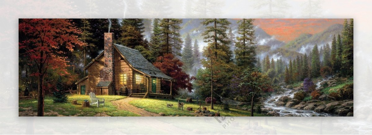 卡通森林木屋背景
