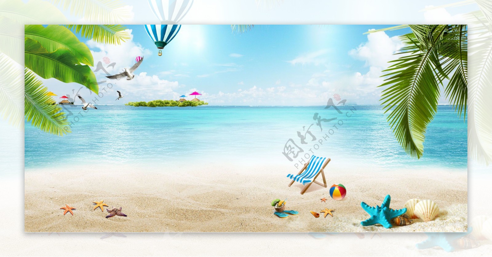 夏天海滩海边淘宝全屏banner背景