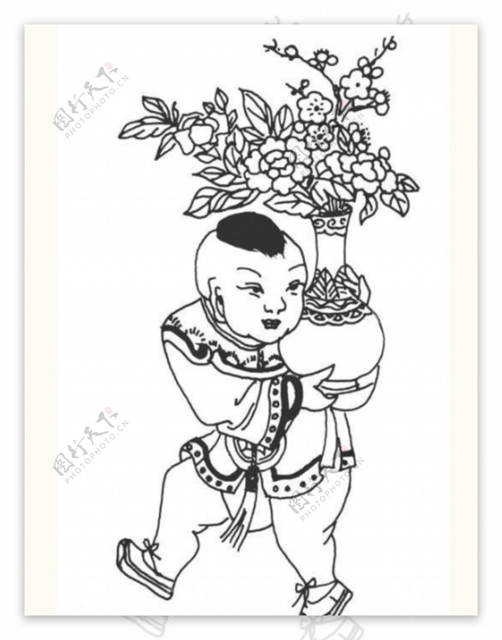 抱梅花花瓶的中国古代童子