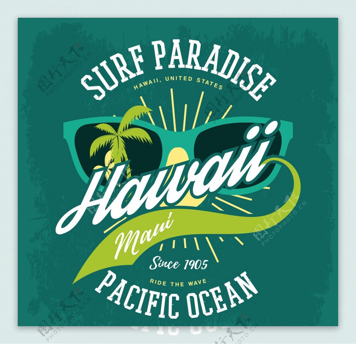 夏威夷海滩度假标签矢量图下载