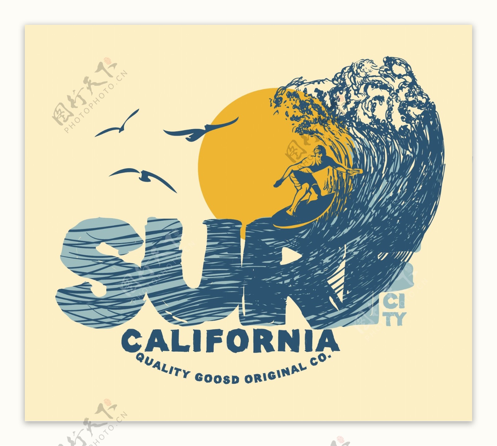 加利福尼亚冲浪者矢量图下载
