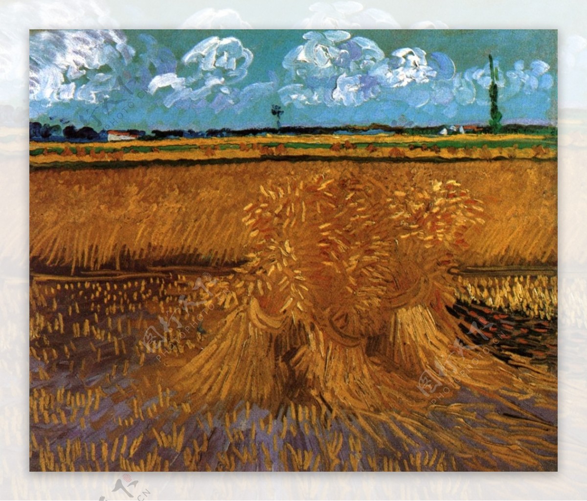 美丽乡村麦子丰收风景油画背景墙素材