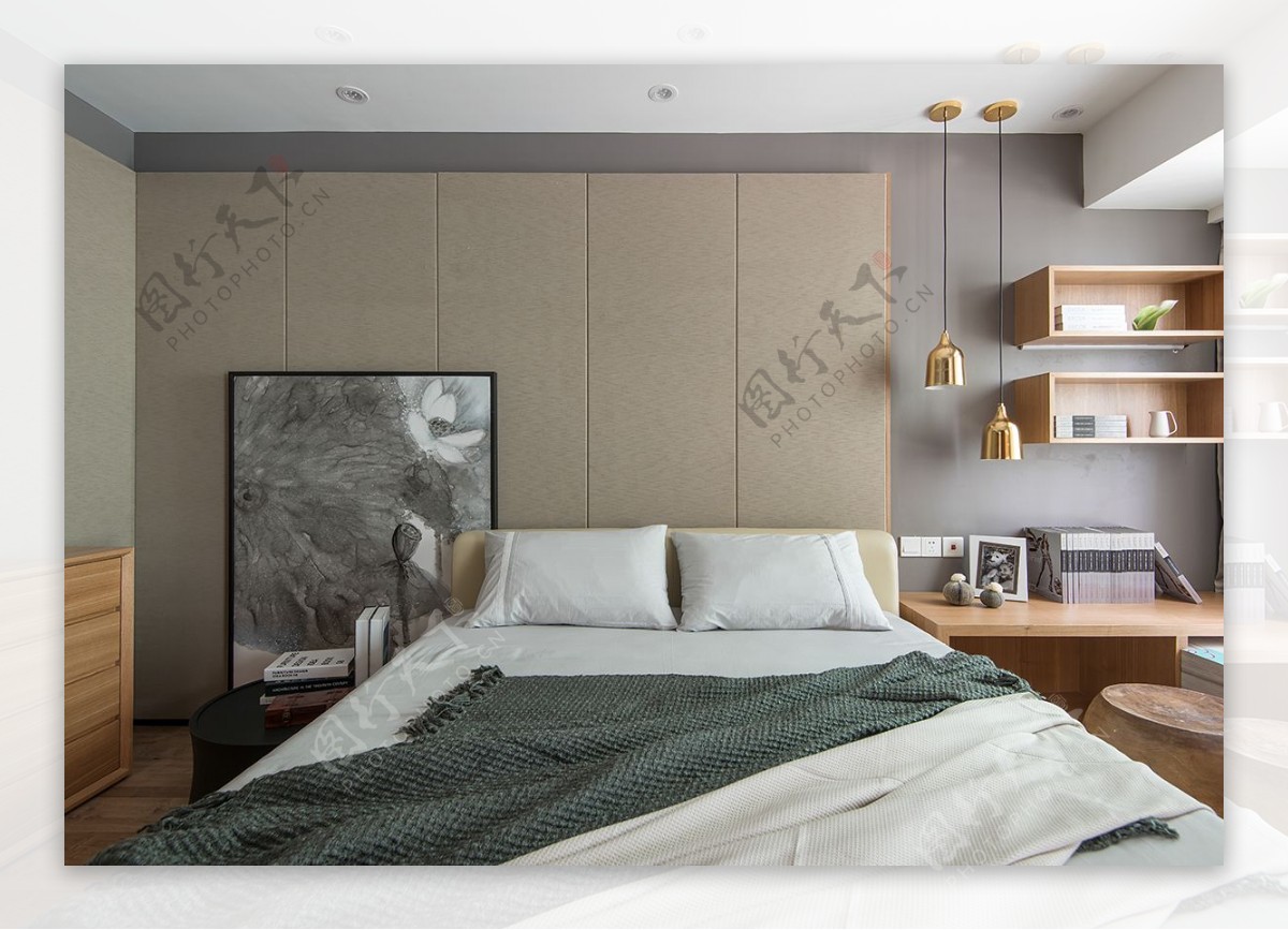 现代简约室内卧室大床效果图