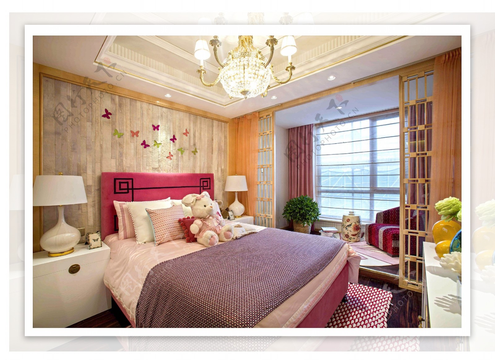 粉色甜美可爱温馨中式风格卧室装修效果图