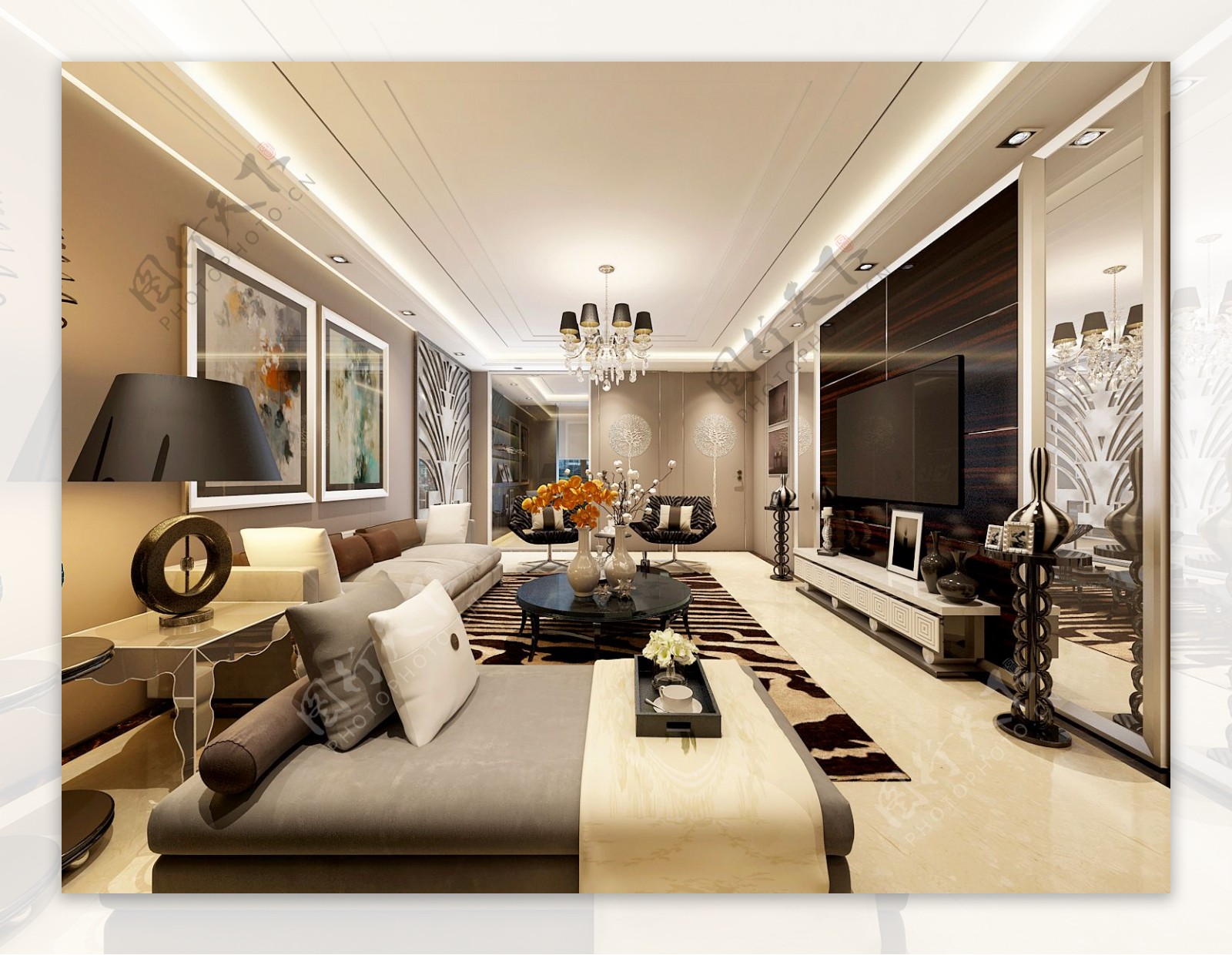 新中式简约风格客厅沙发效果图