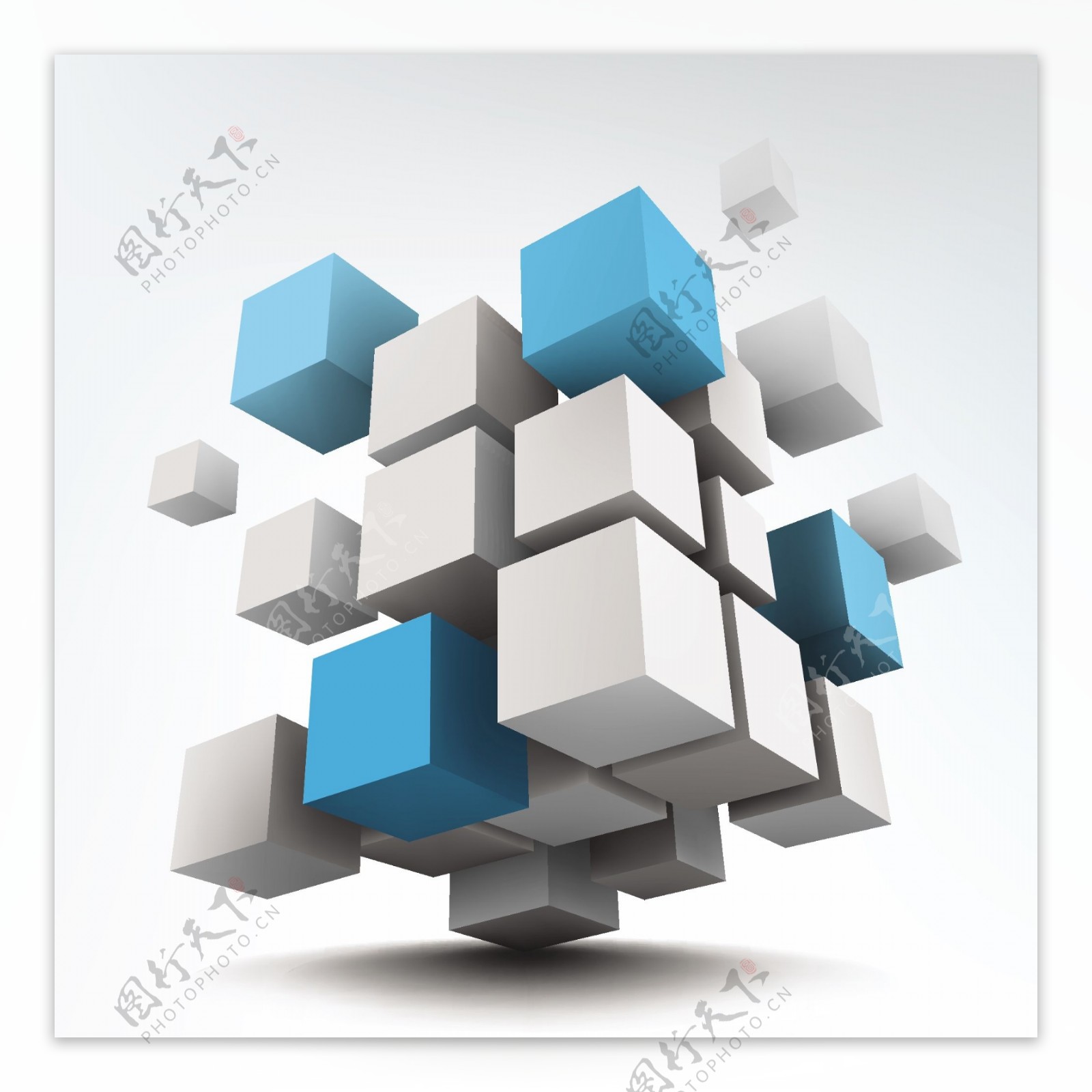 创意蓝白立体方块集合矢量素材