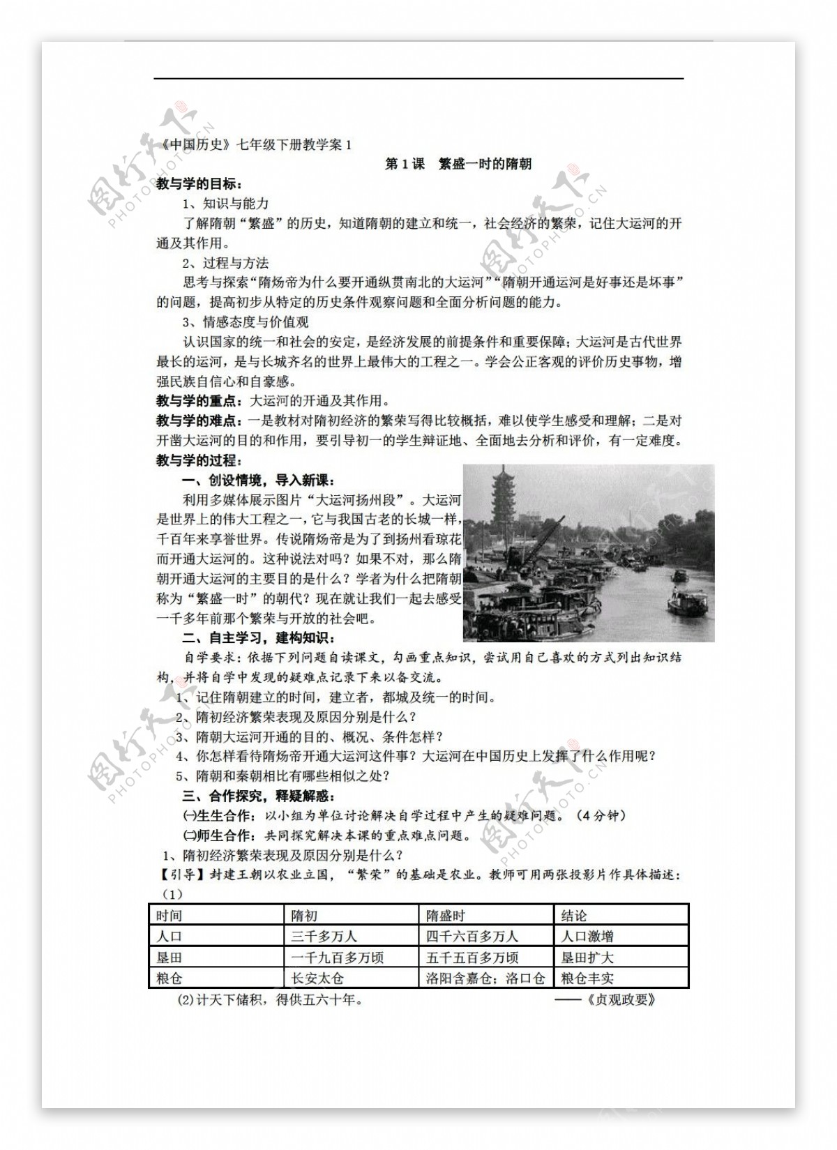 七年级下册历史七年级下册第1课繁盛一时的隋朝