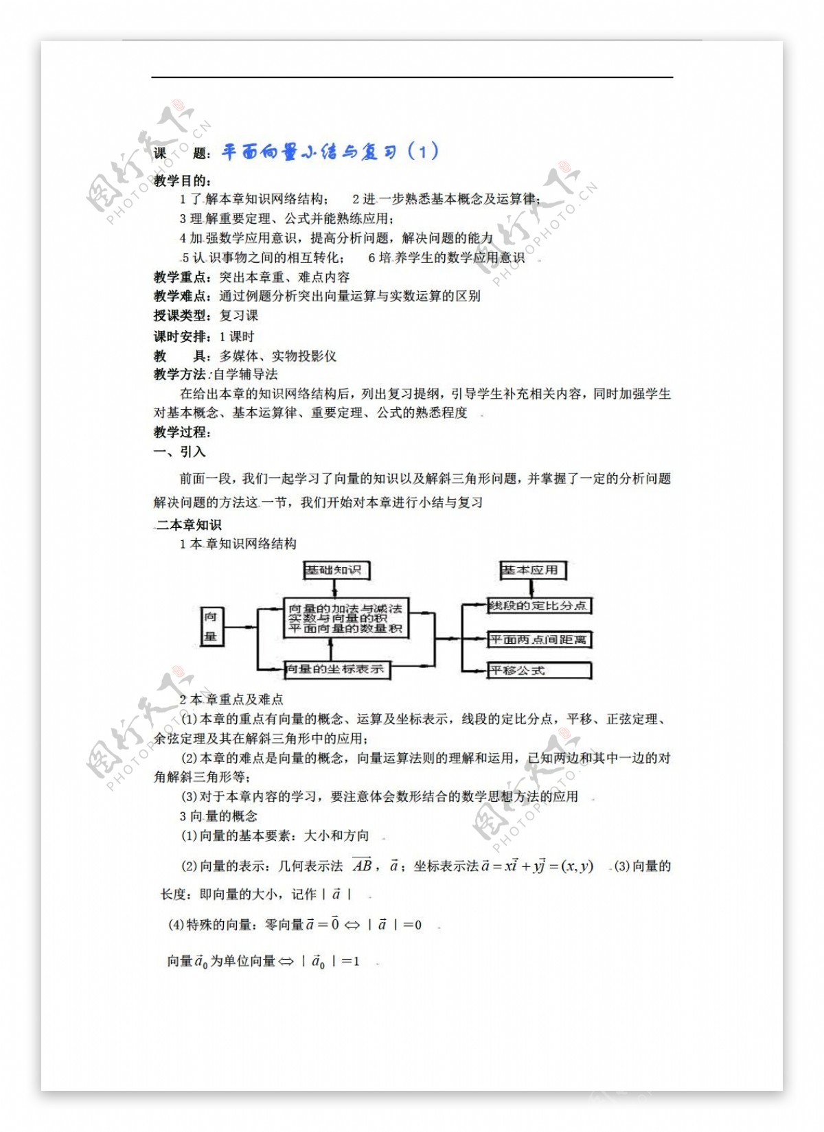 数学人教新课标A版必修4第2章第11课时平面向量小结与复习1