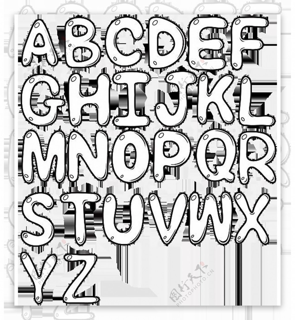 26个气泡黑色艺术字母