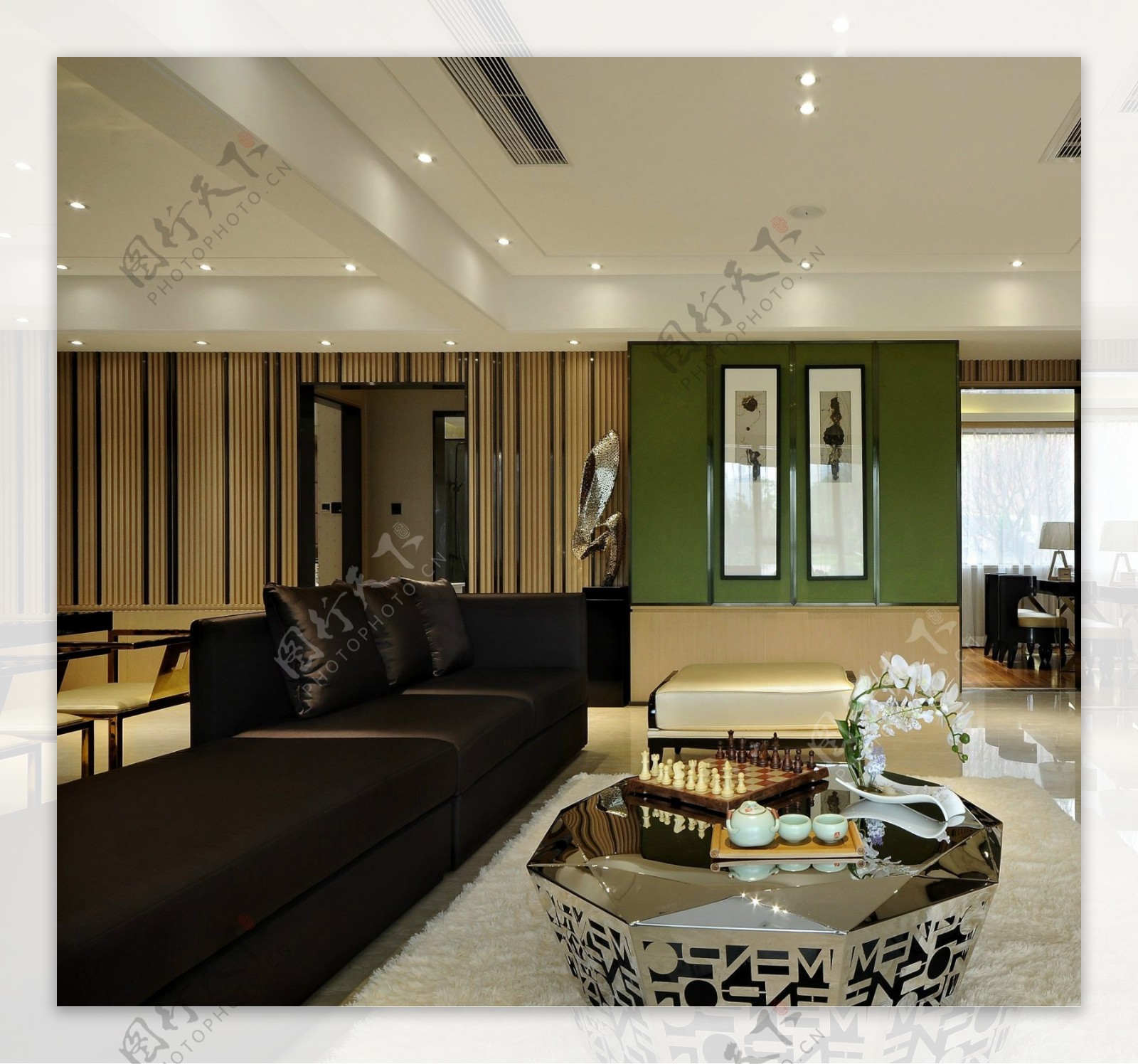 现代时尚金色亮面茶几客厅室内装修效果图