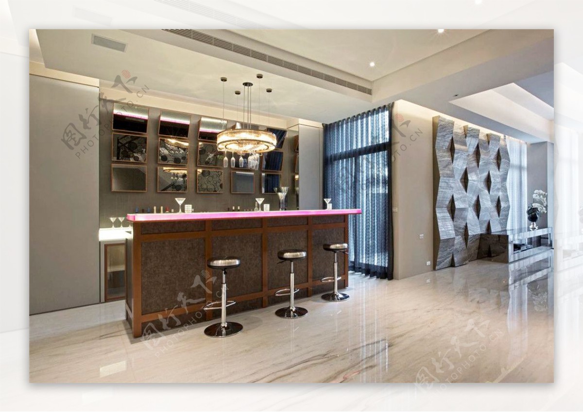 现代时尚客厅白色大理石地板室内装修效果图