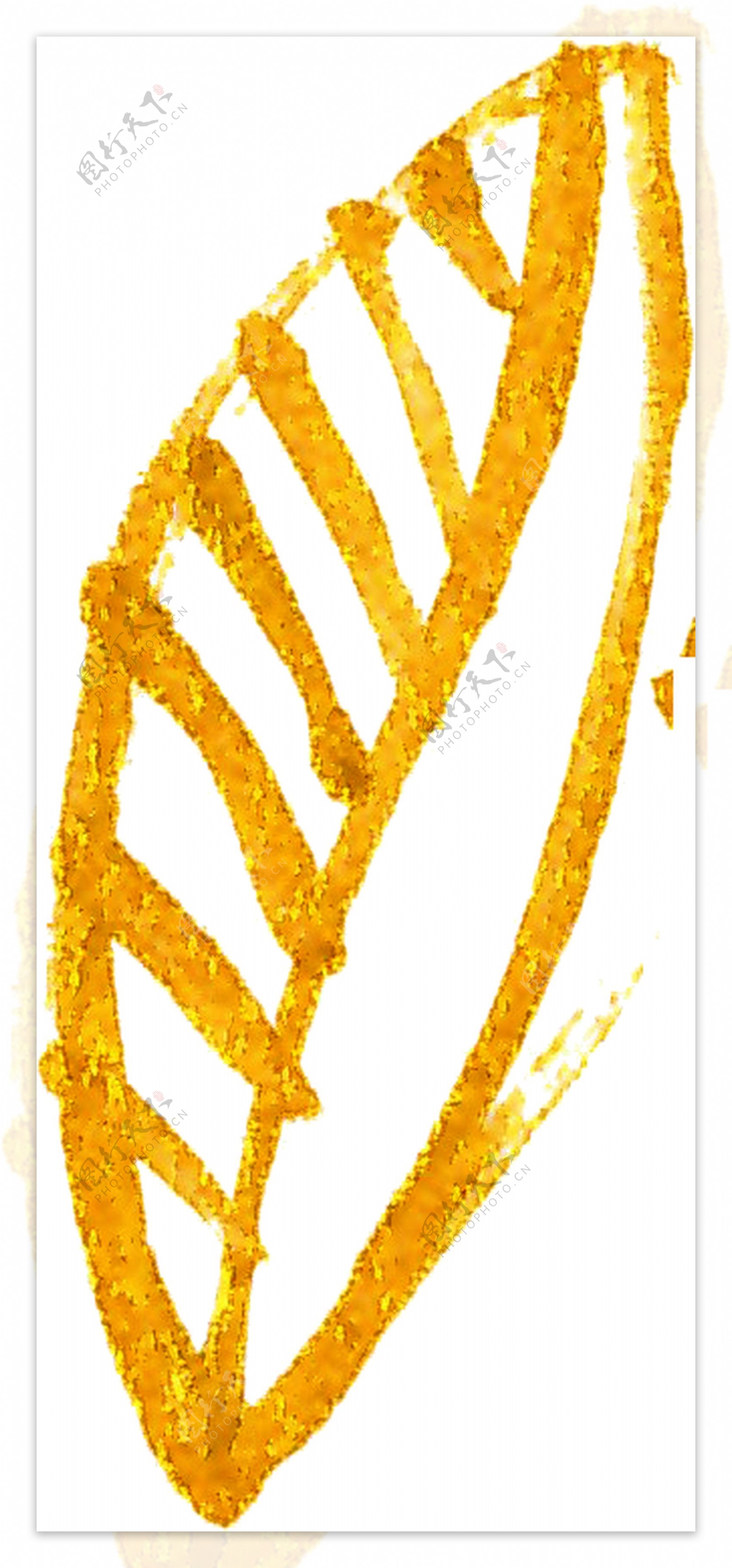 半纹路金黄叶片卡通水彩透明素材