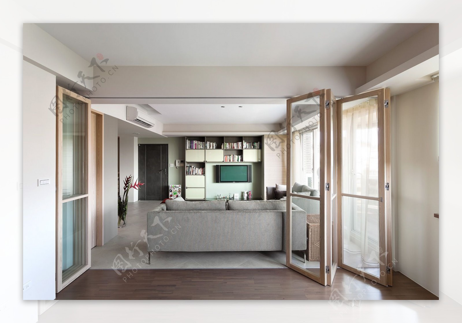 现代清新客厅木地板室内装修JPEG效果图