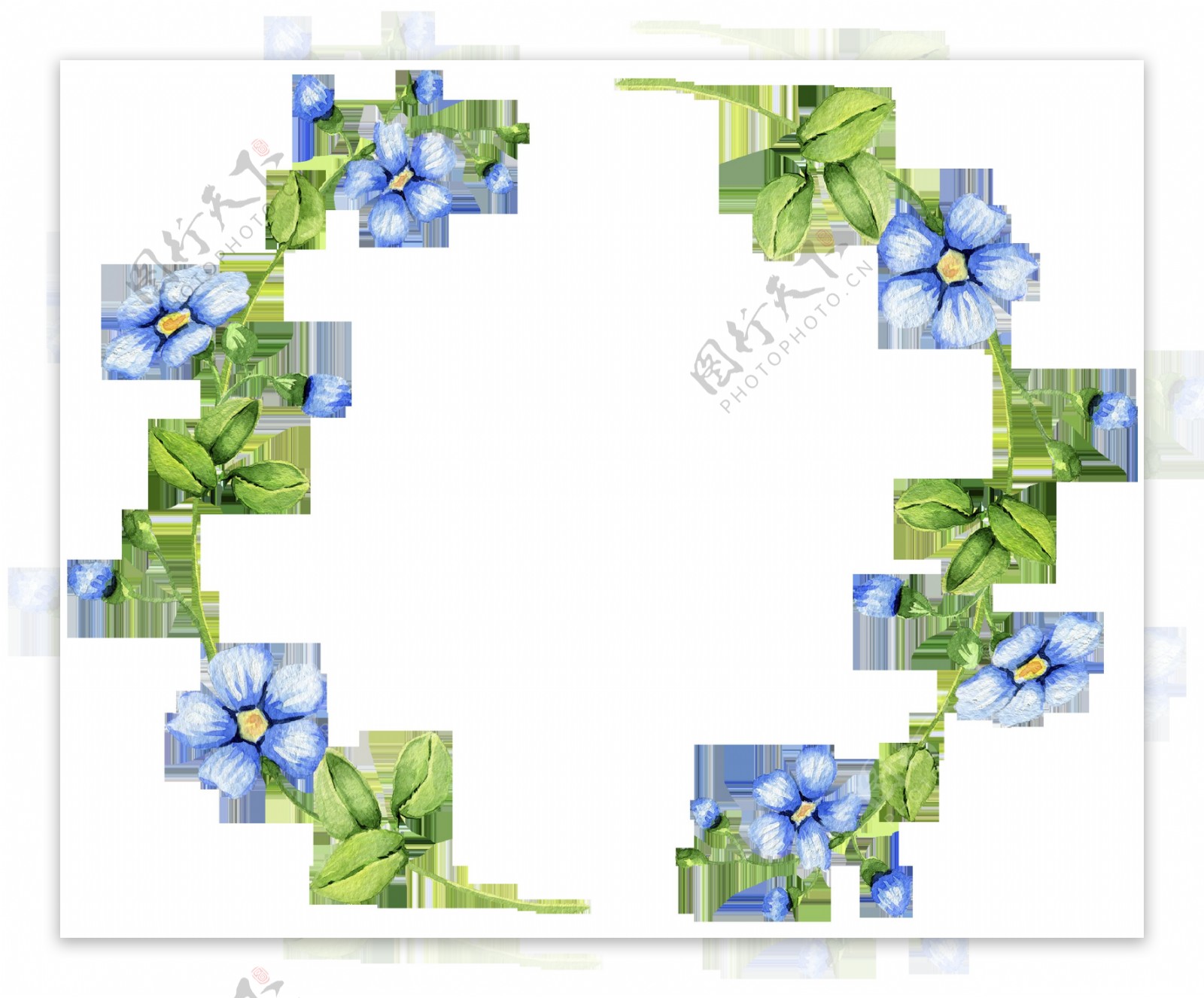 蓝色碎花花环卡通透明素材