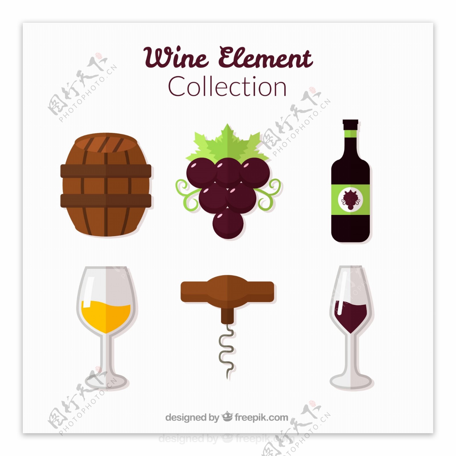 6款扁平化葡萄酒元素图标矢量素材