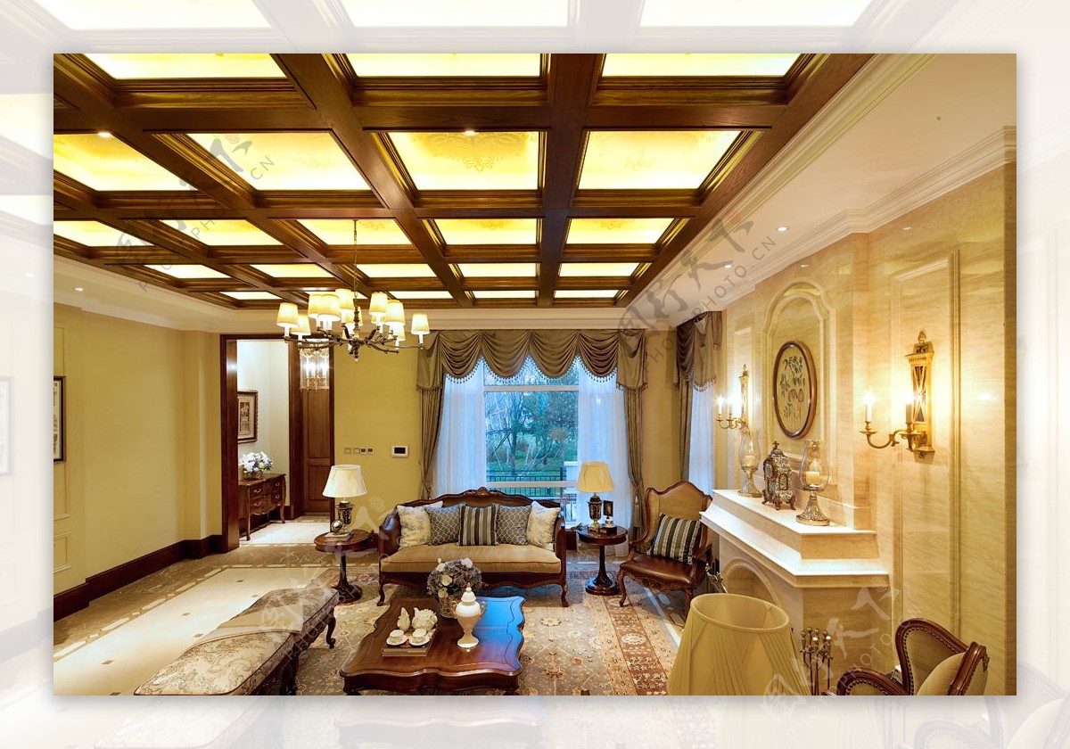 现代时尚客厅金色背景墙室内装修效果图