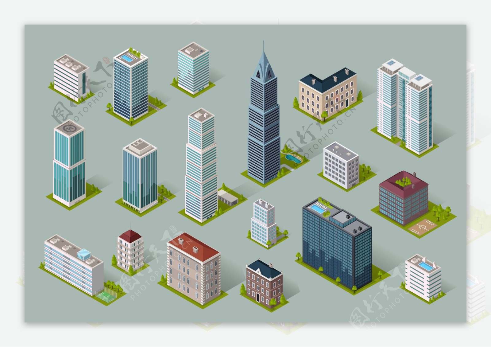各种城市建筑插画