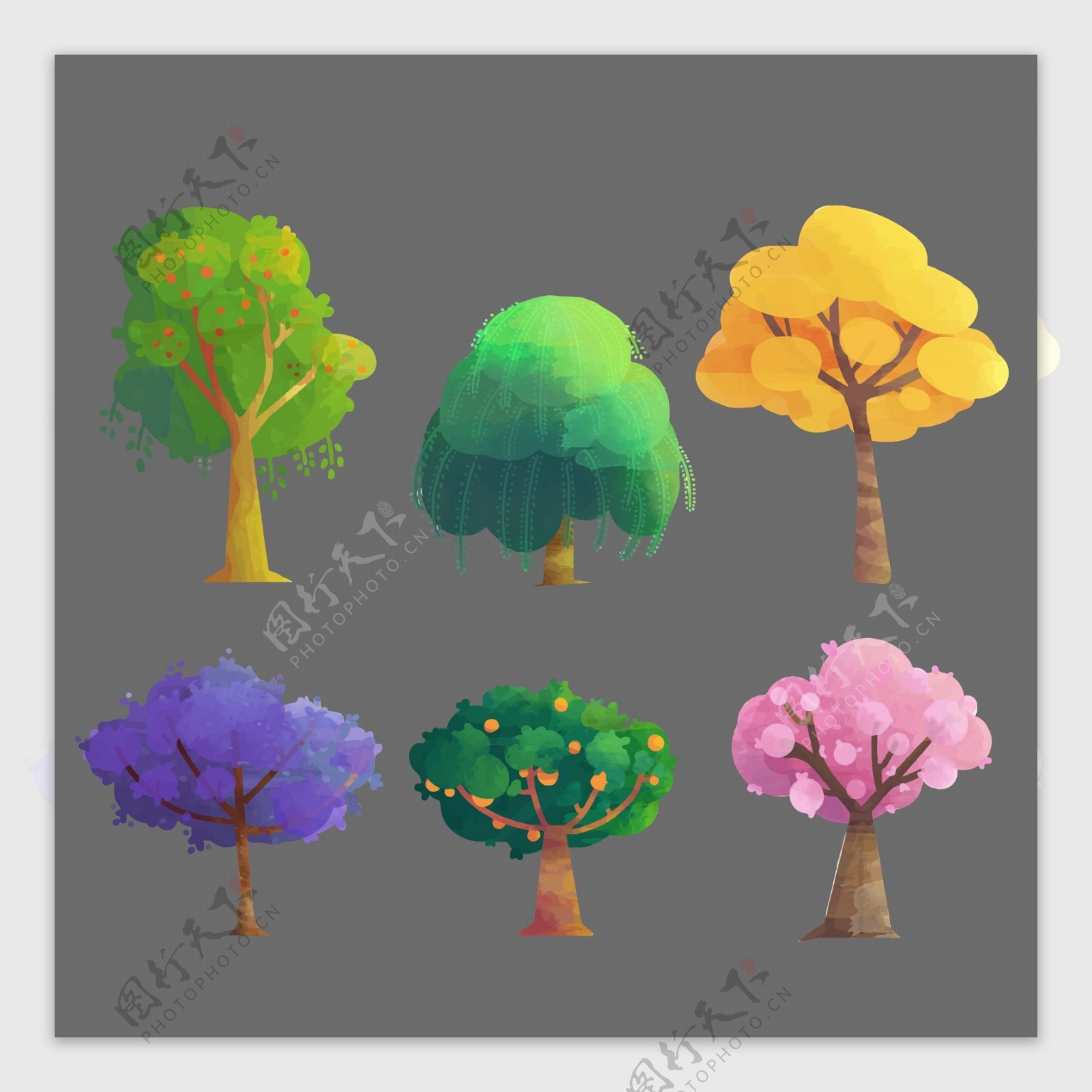 彩色树木设计矢量素材01