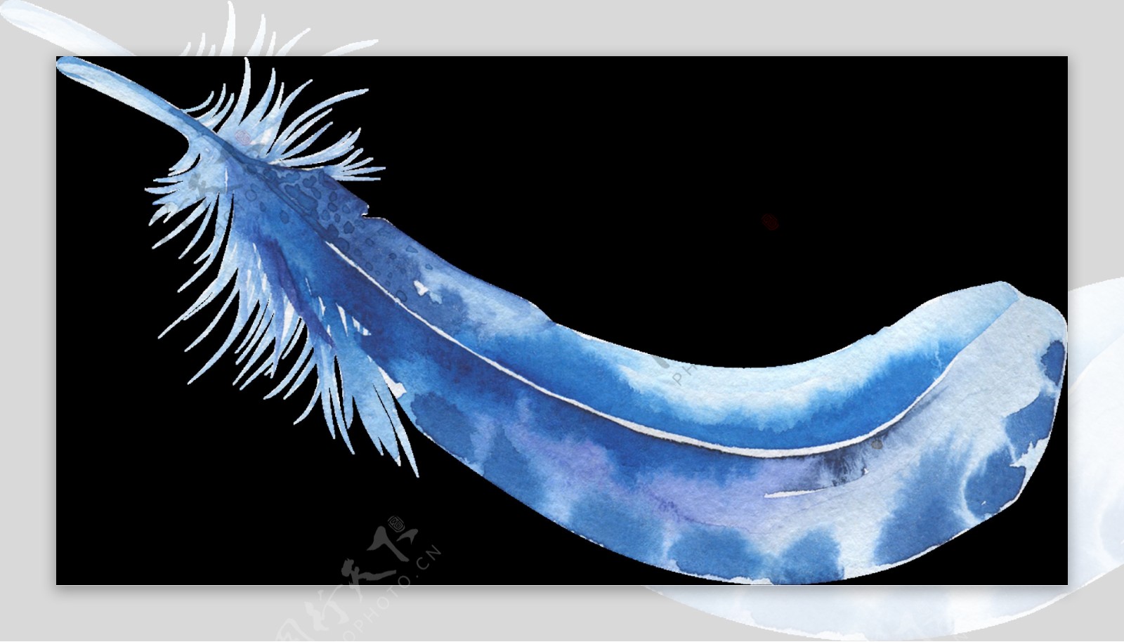 水蓝羽毛透明装饰素材