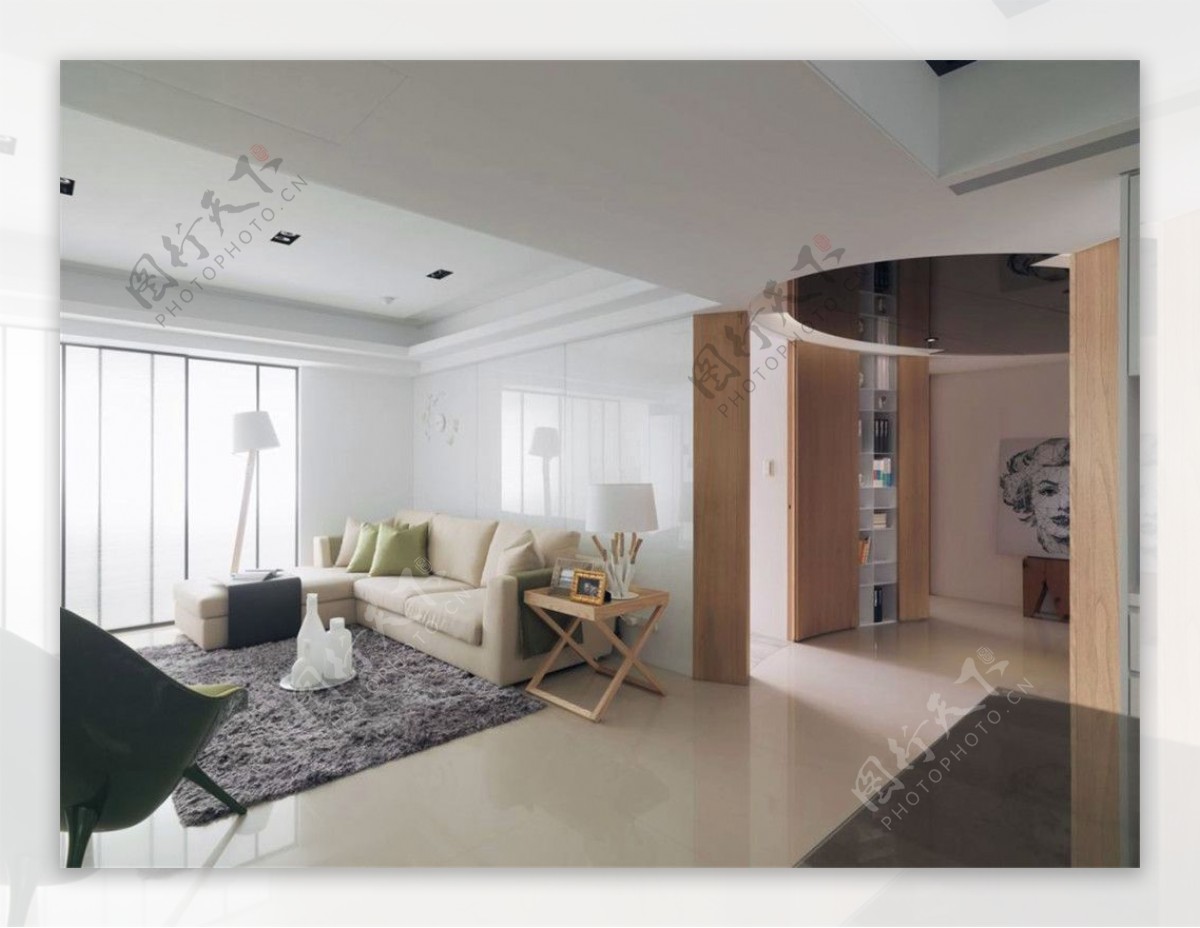 现代简约客厅素色沙发室内装修效果图