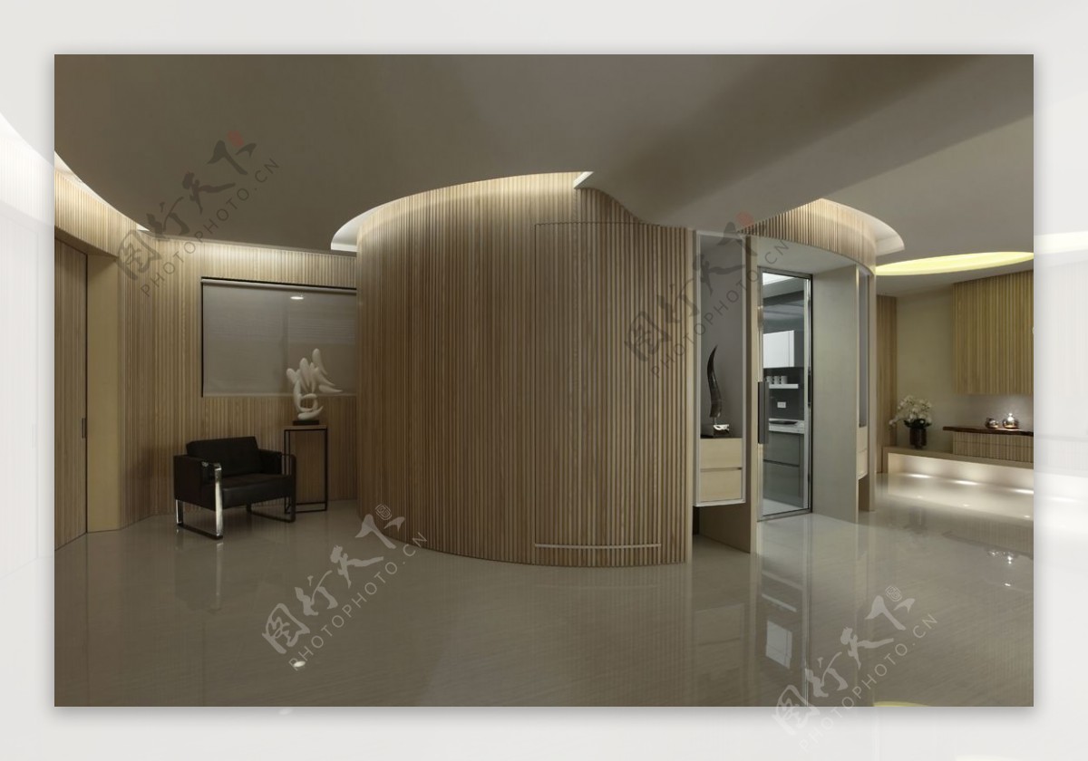 现代大户型客厅浅褐色背景墙室内装修效果图
