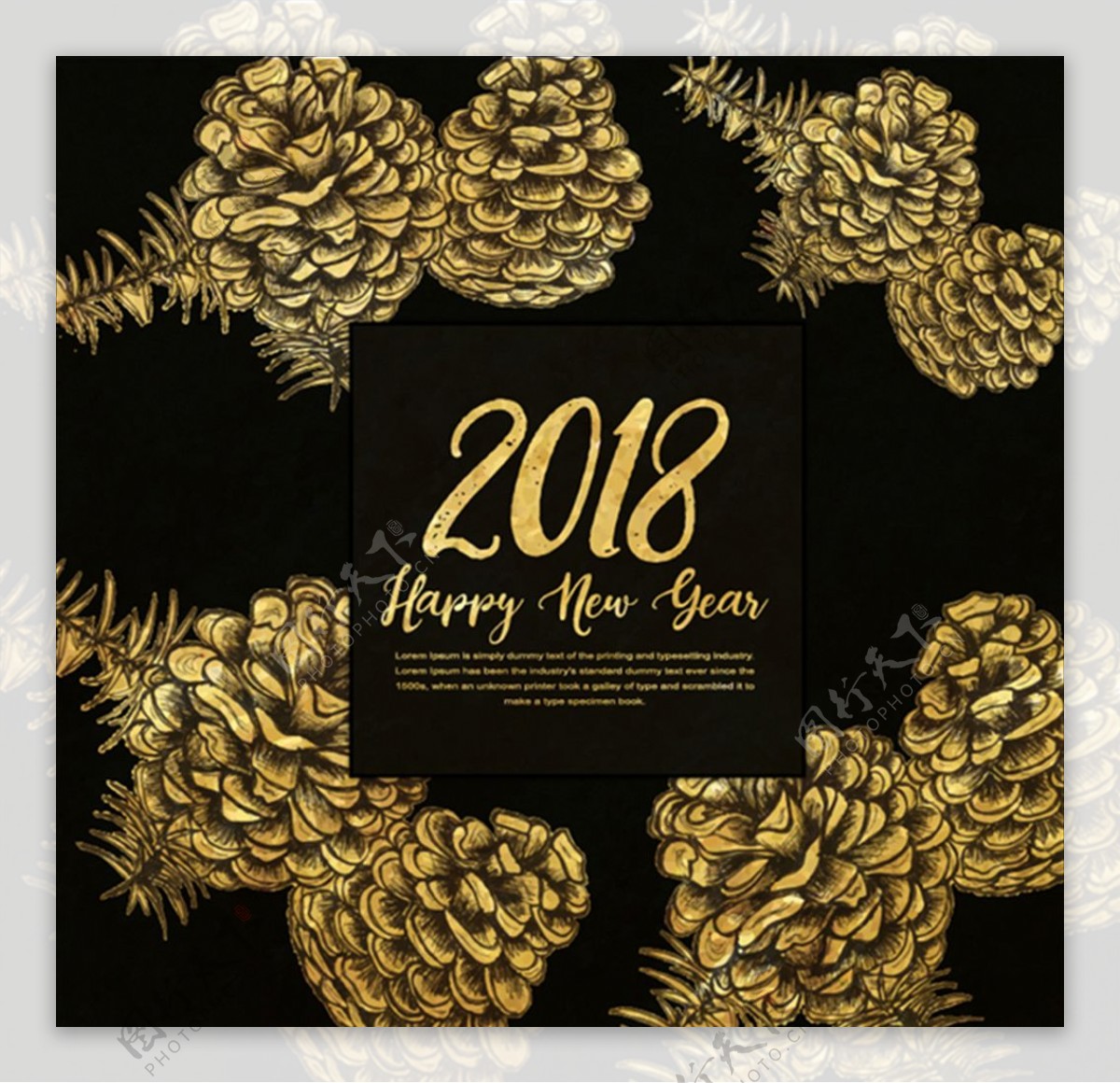 2018新年金色松果圣诞背景