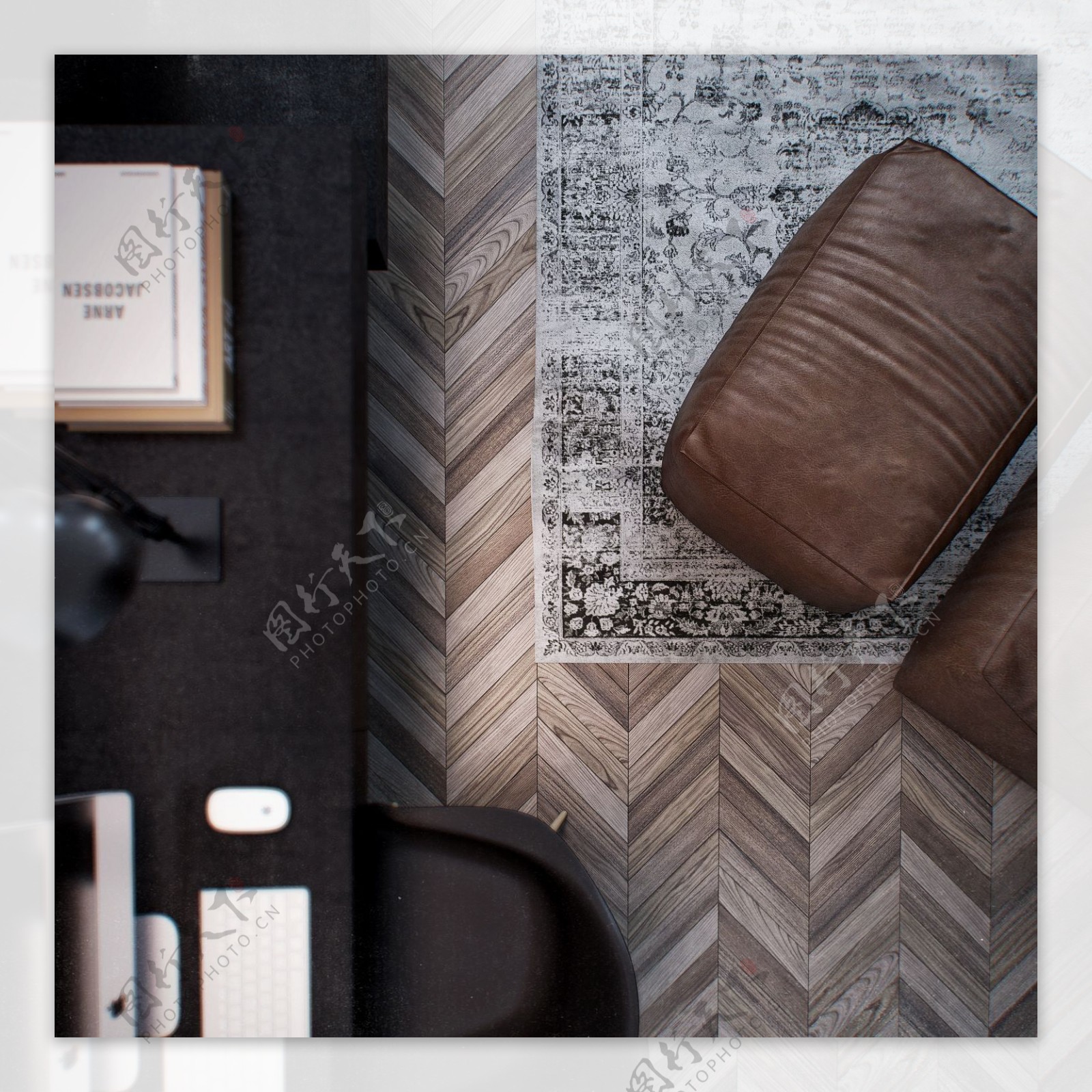 欧式时尚客厅深色木制桌子室内装修效果图