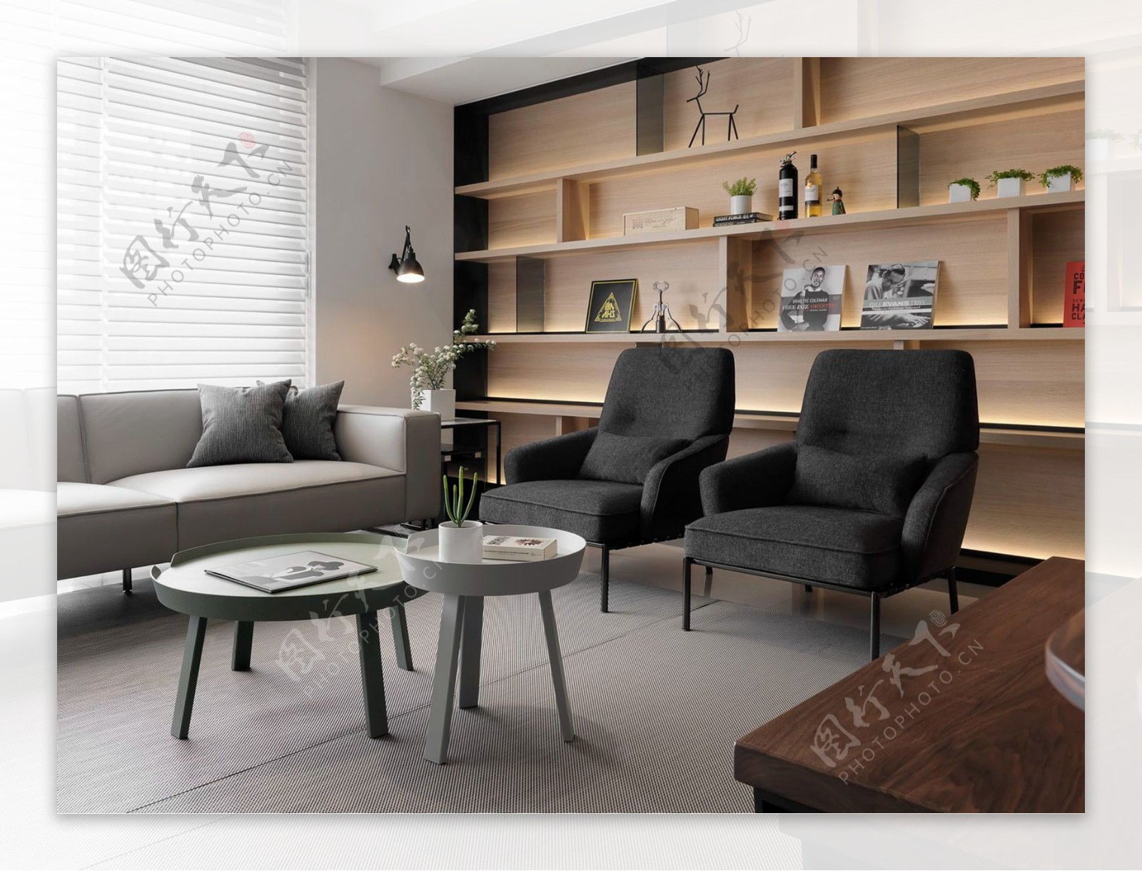 现代时尚客厅黑色沙发椅室内装修效果图