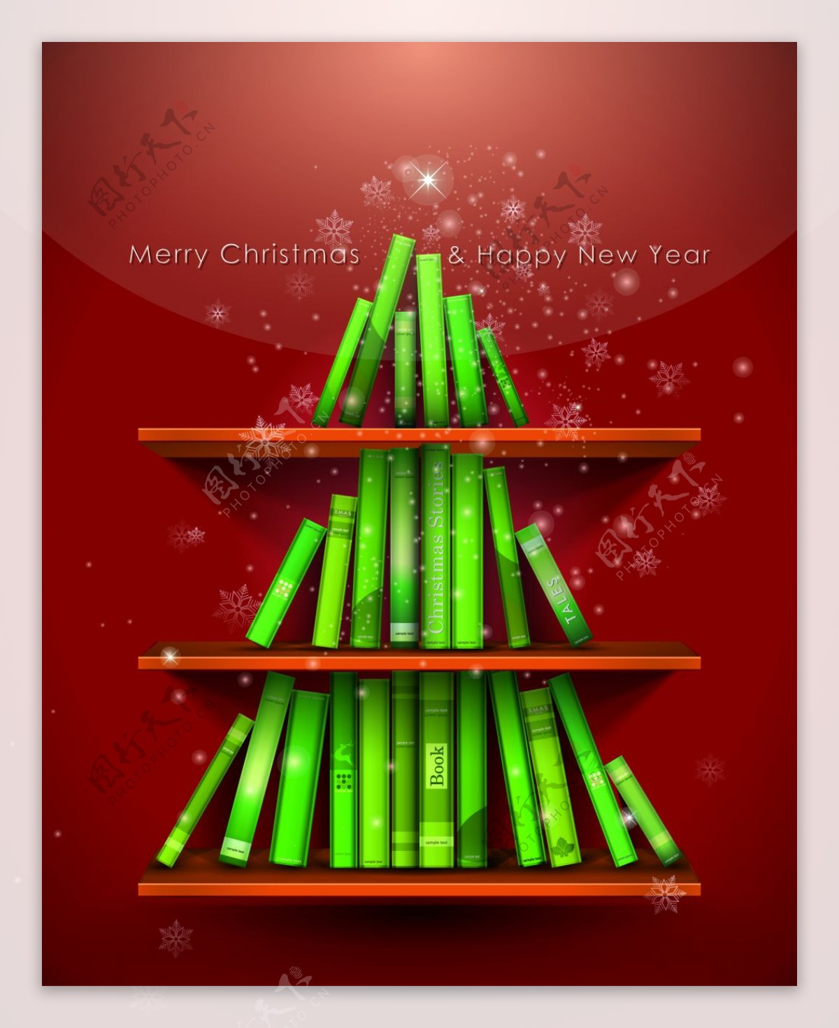 绿色图书圣诞树点点广告背景