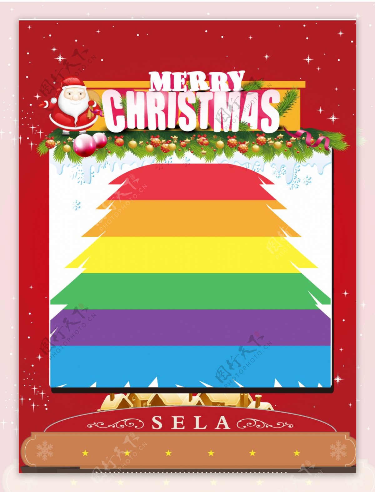 彩色圣诞树圣诞老人海报背景