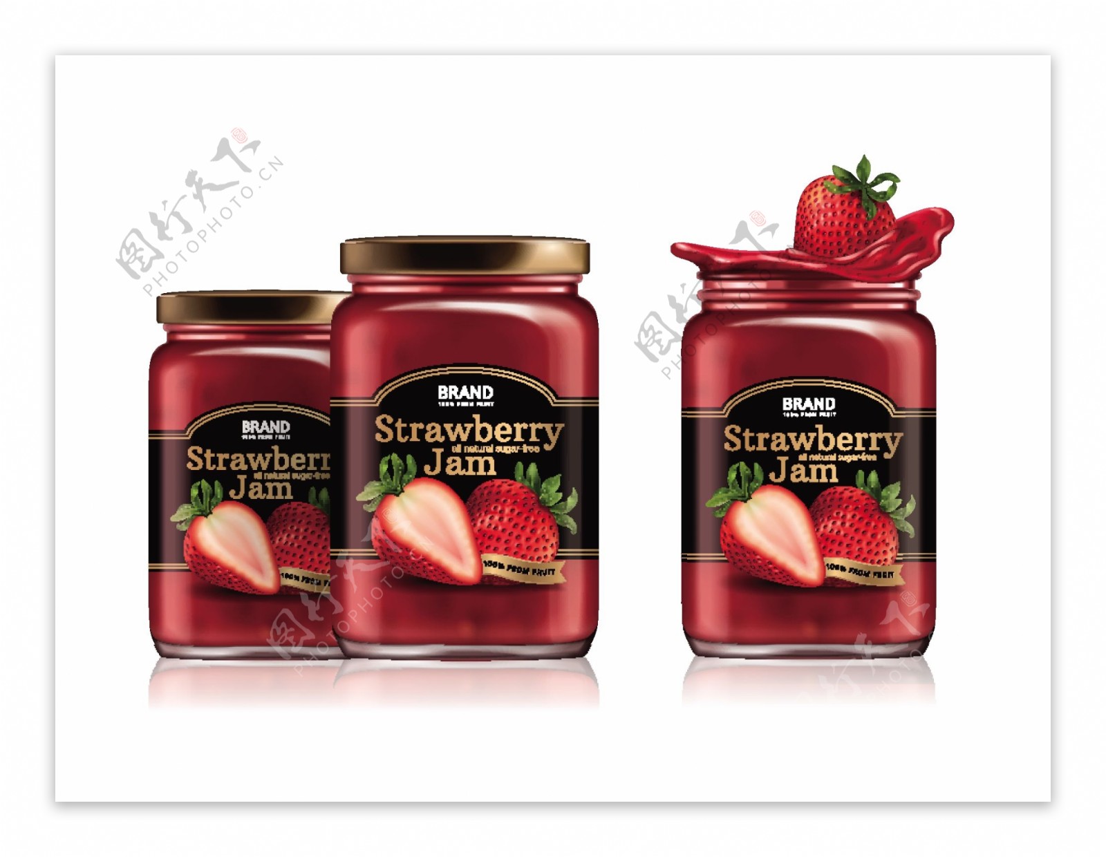 草莓果酱罐包装矢量