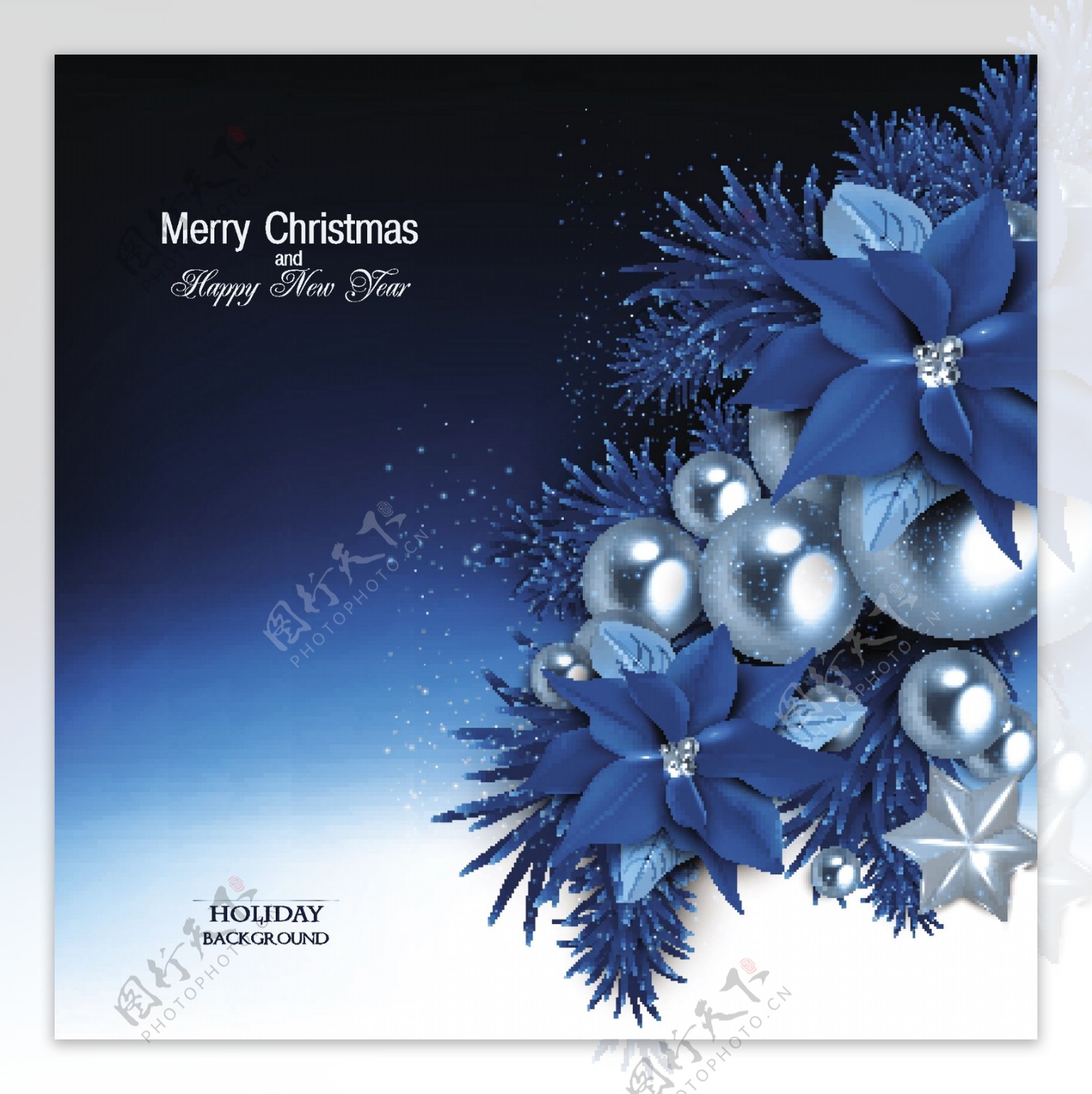 蓝色的圣诞节背景和闪亮的珠宝ai矢量背景