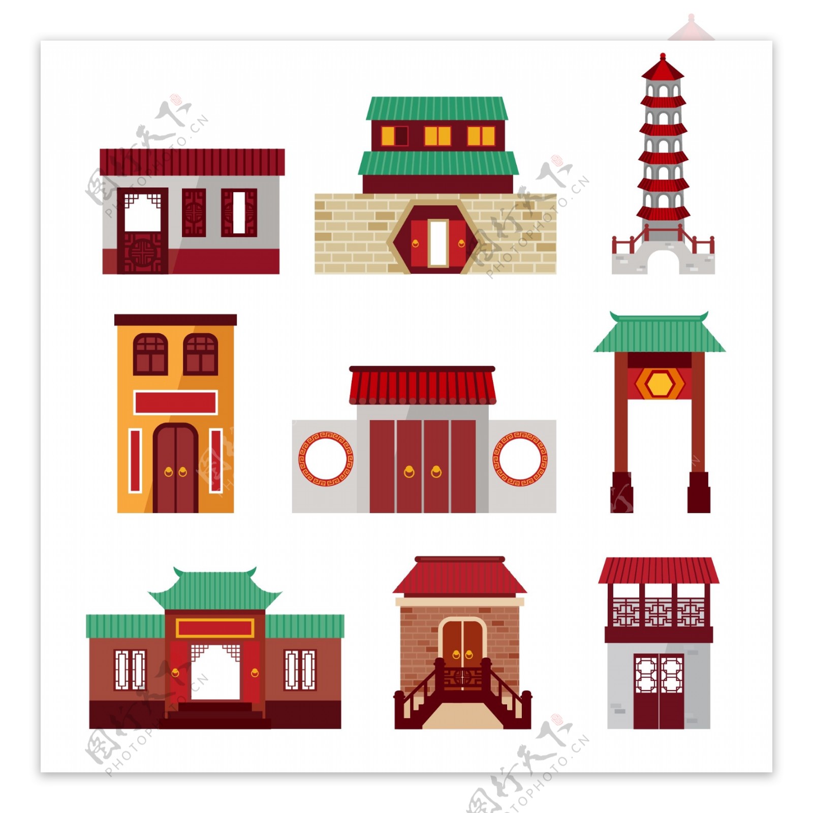 中国传统仿古建筑插画