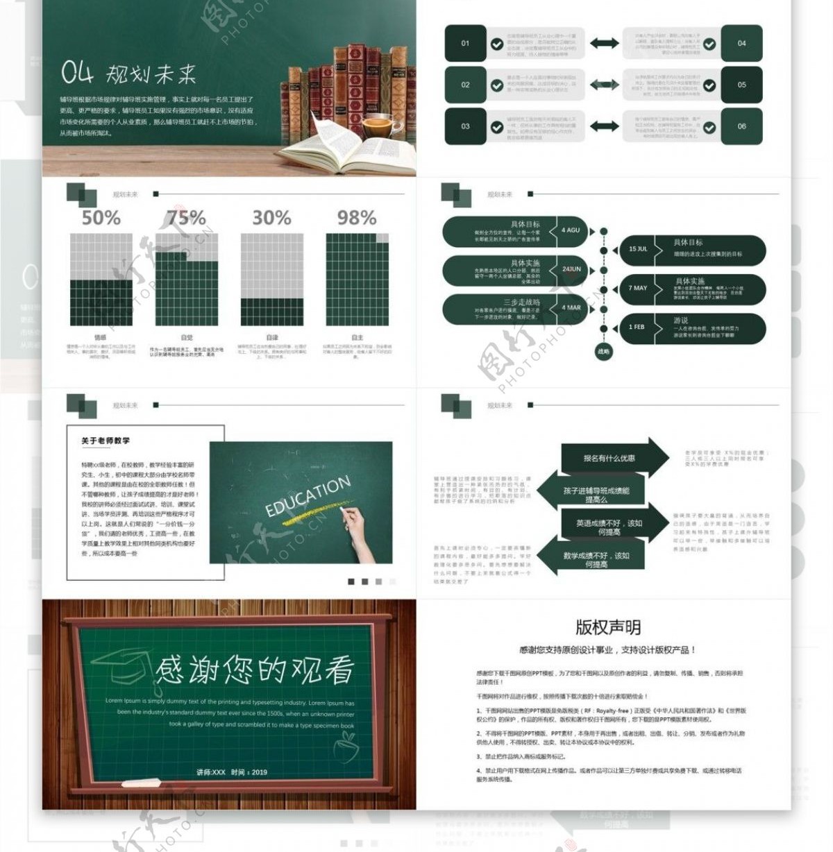 白色黑板风创意教学培训课件PPT模板