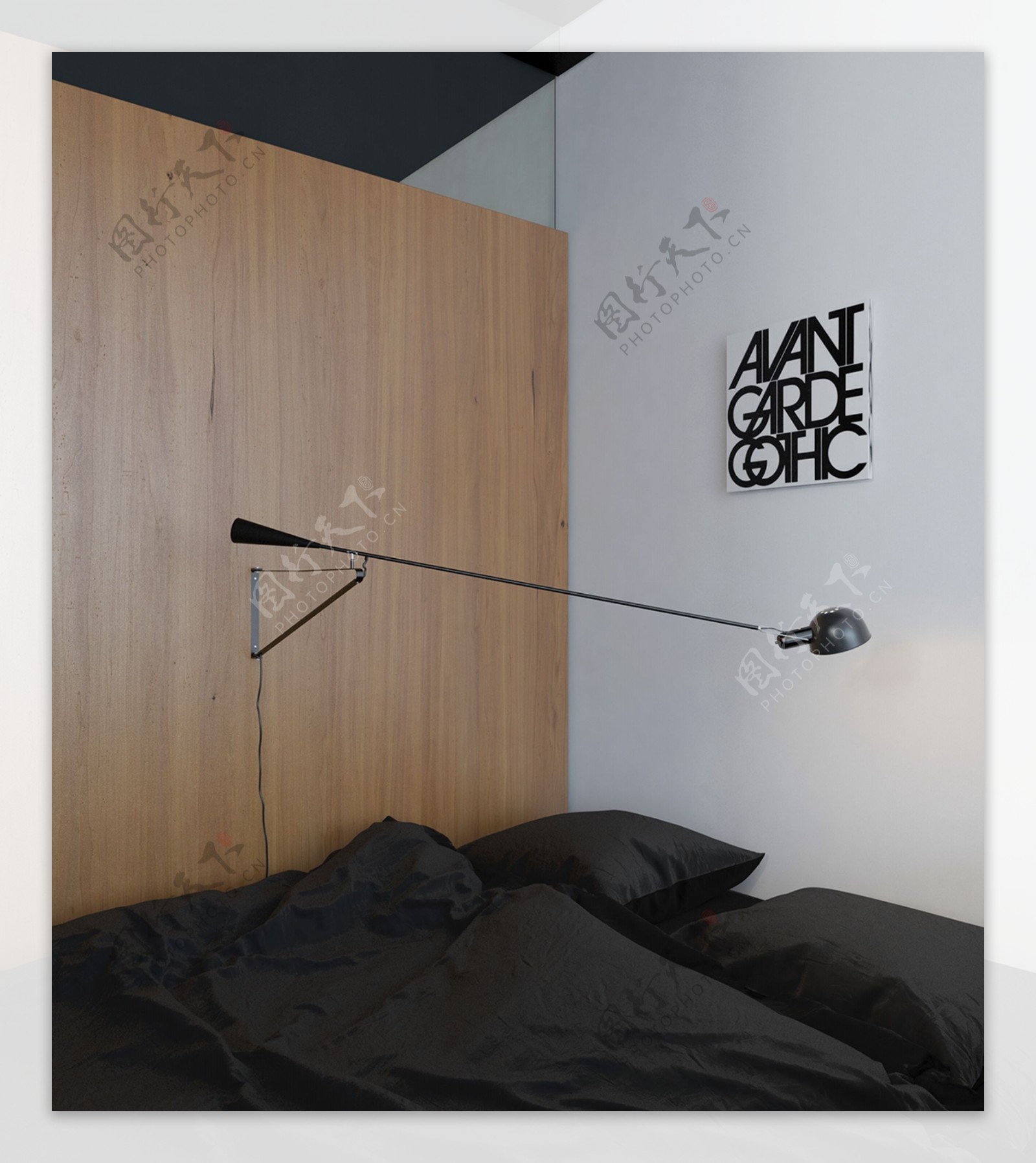 现代极简卧室纯色背景墙室内装修效果图