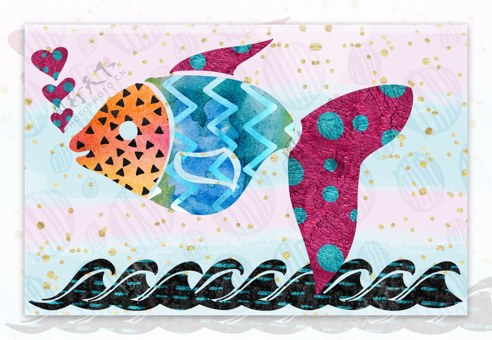 色彩缤纷鲜艳的鱼装饰画PSD模板